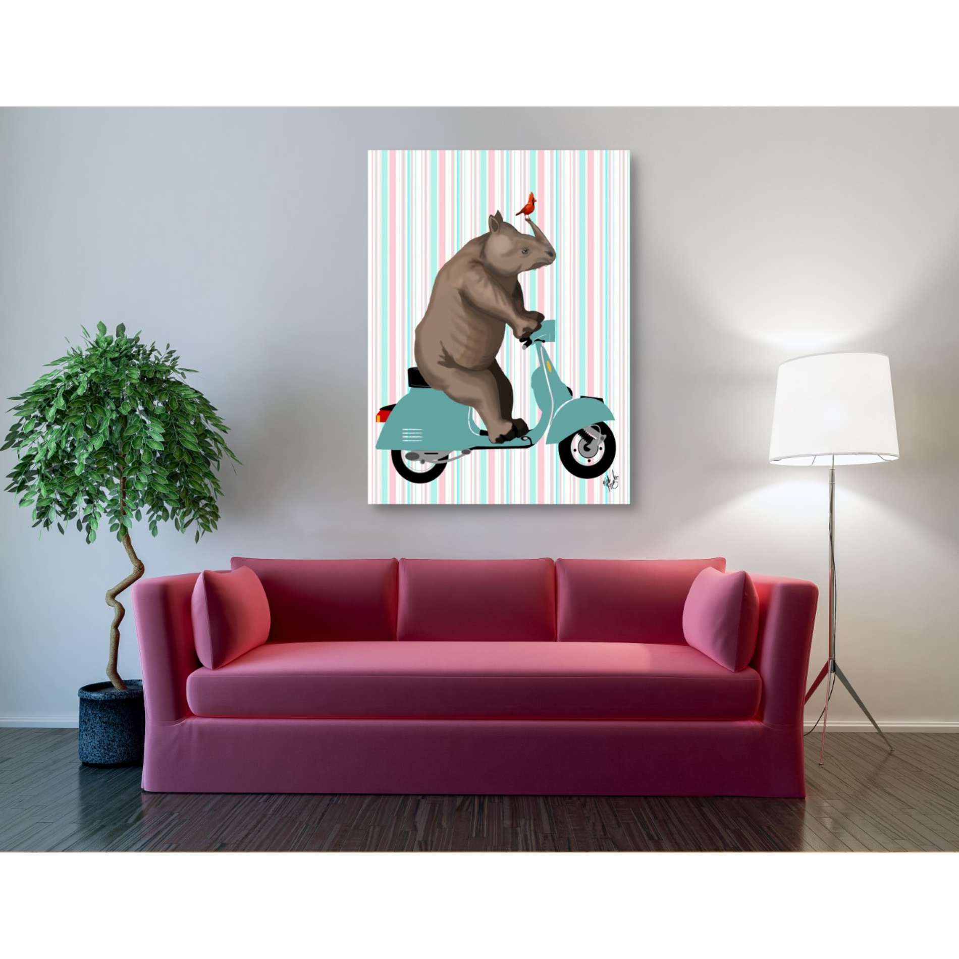 'Rhino on Moped,' by Fab Funky, Giclee Canvas Wall Art
