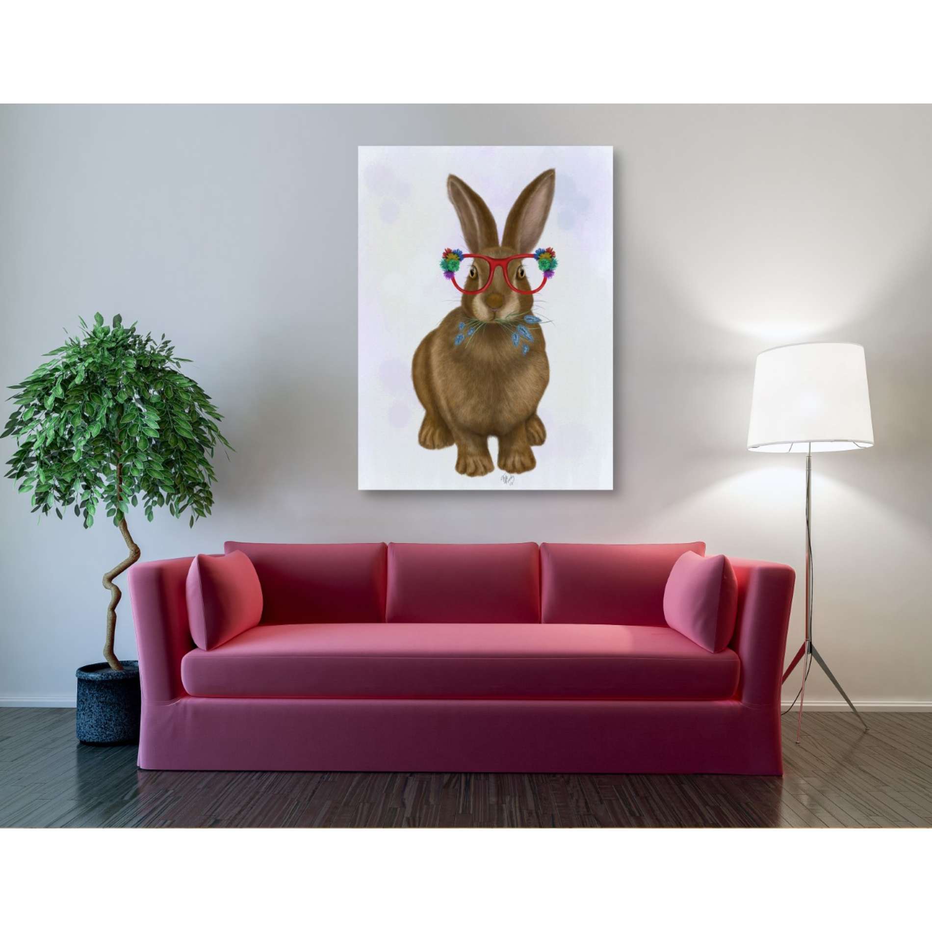 'Rabbit and Flower Glasses' by Fab Funky, Giclee Canvas Wall Art