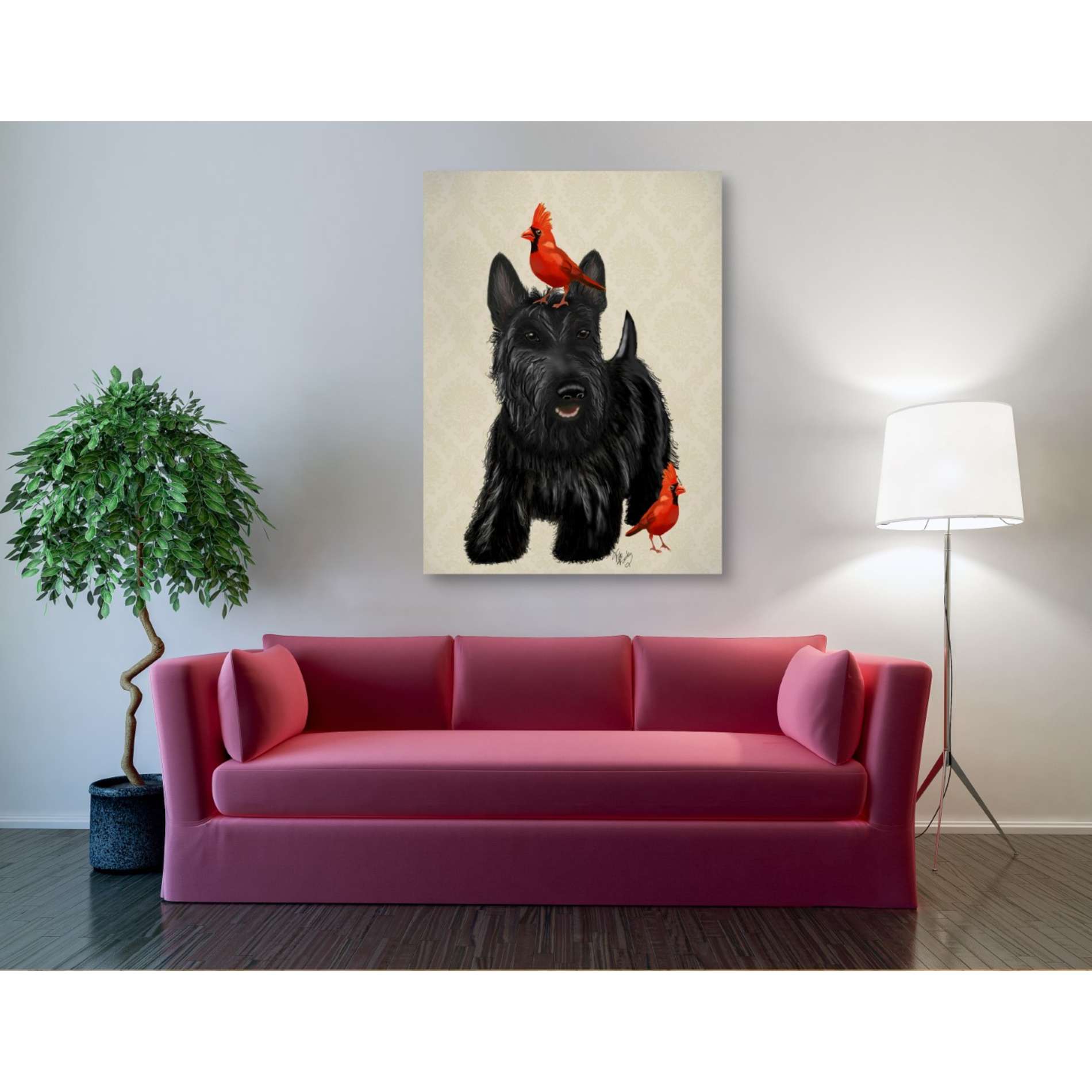'Scottie Dog and Red Birds' by Fab Funky, Giclee Canvas Wall Art