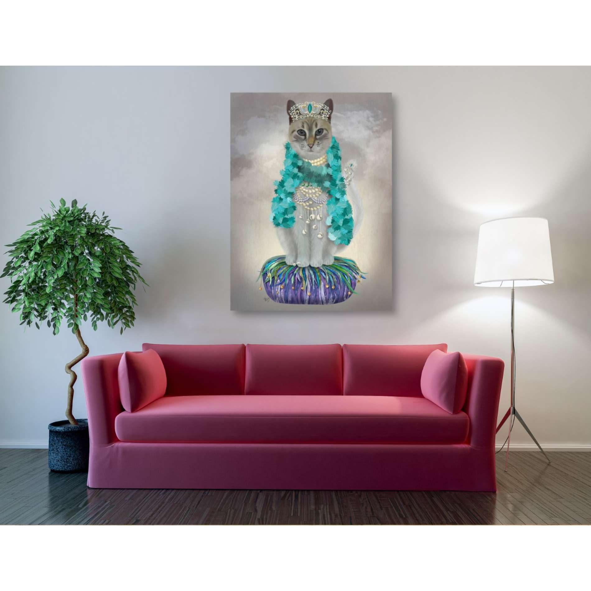 'Grey Cat With Bells, Full' by Fab Funky, Giclee Canvas Wall Art