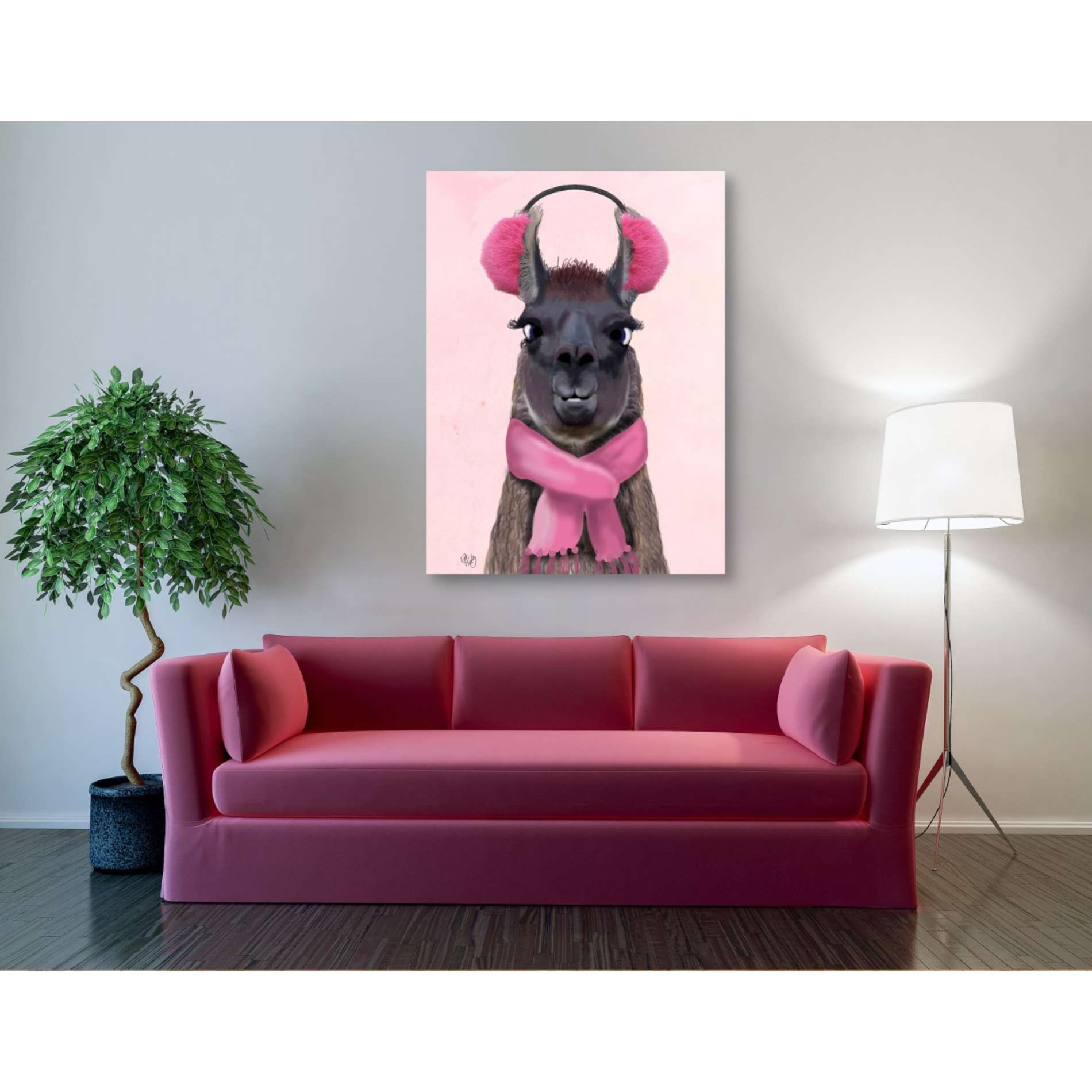 'Chilly Llama Pink' by Fab Funky, Giclee Canvas Wall Art