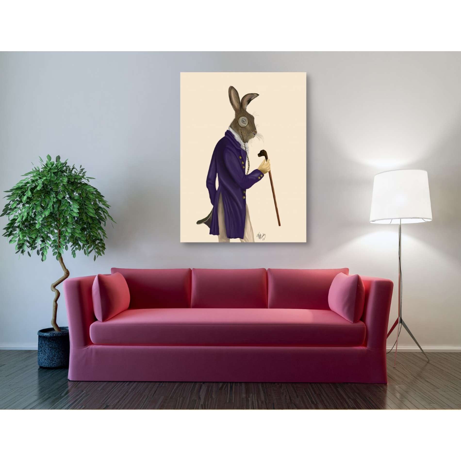 'Hare In Purple Coat' by Fab Funky, Giclee Canvas Wall Art