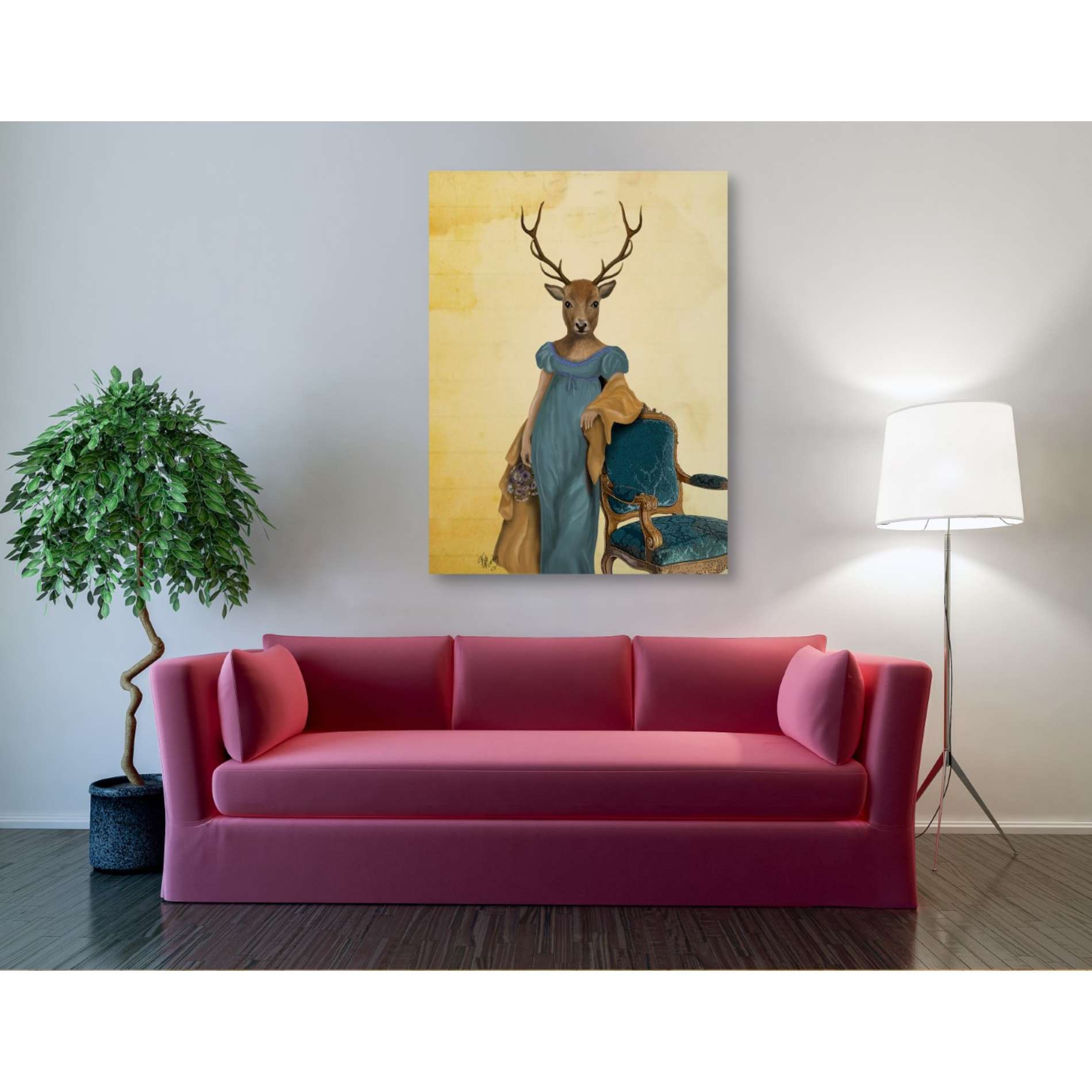 'Deer In Blue Dress' by Fab Funky, Giclee Canvas Wall Art
