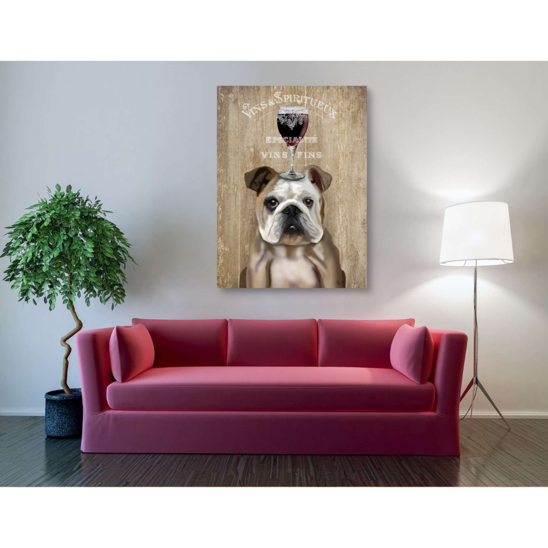 'Dog Au Vin, English Bulldog' by Fab Funky, Giclee Canvas Wall Art