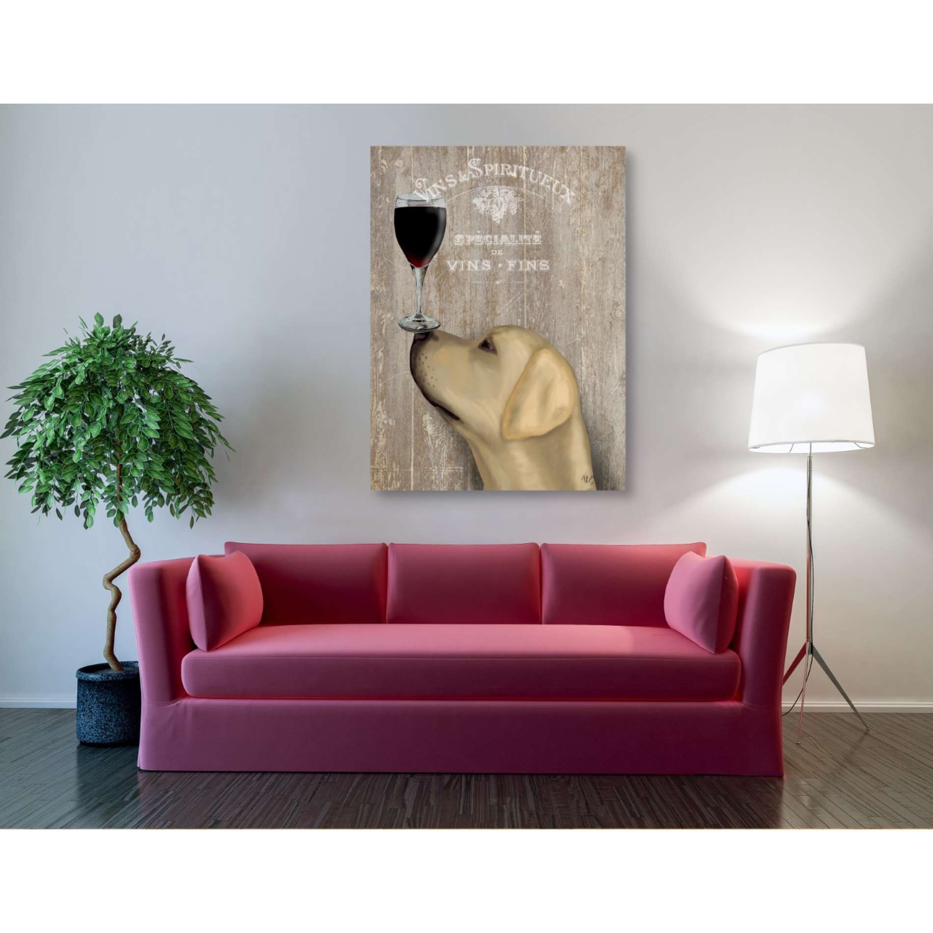 'Dog Au Vin Yellow Labrador' by Fab Funky, Giclee Canvas Wall Art