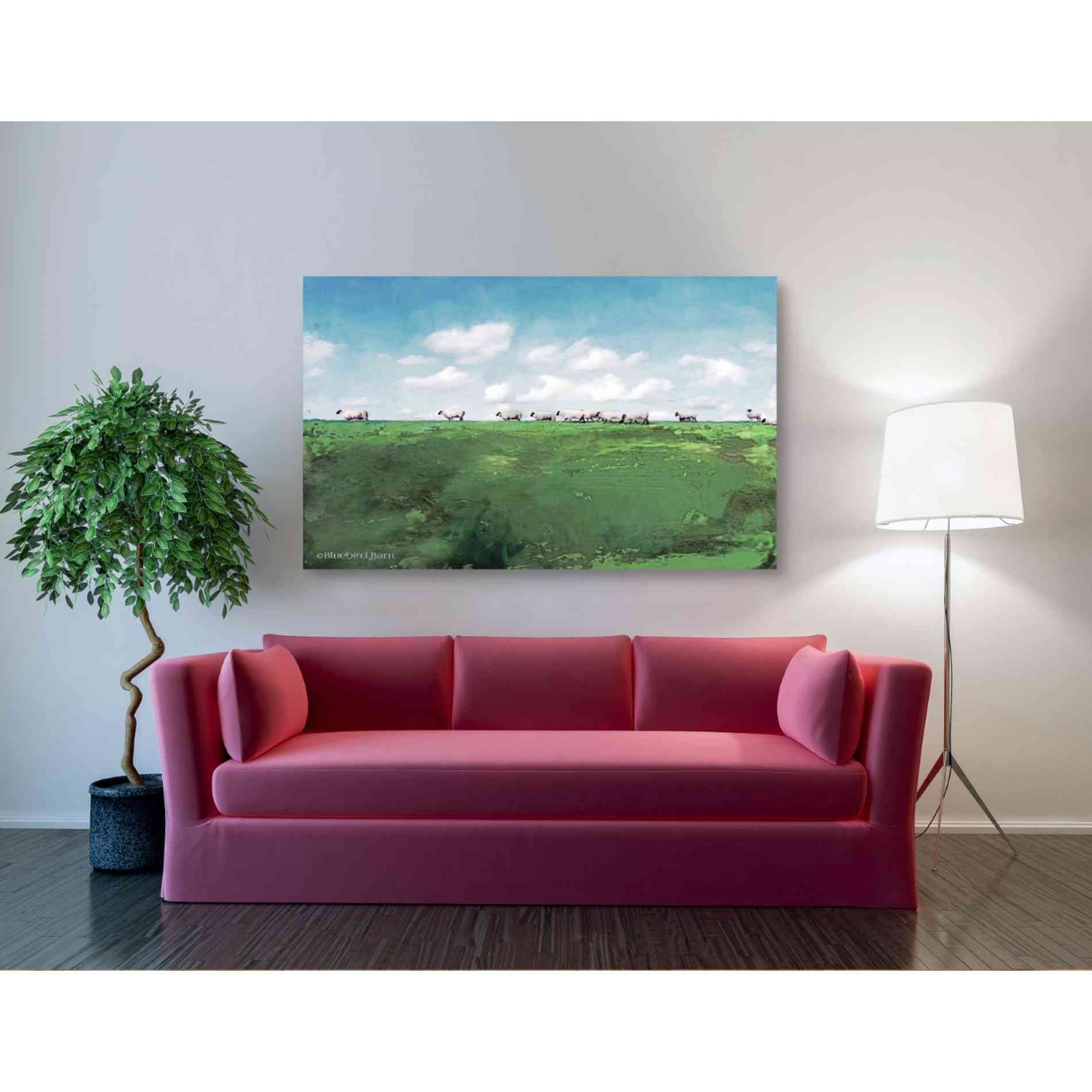 'Distant Hillside Sheep by Day' by Bluebird Barn, Canvas Wall Art,54 x 40