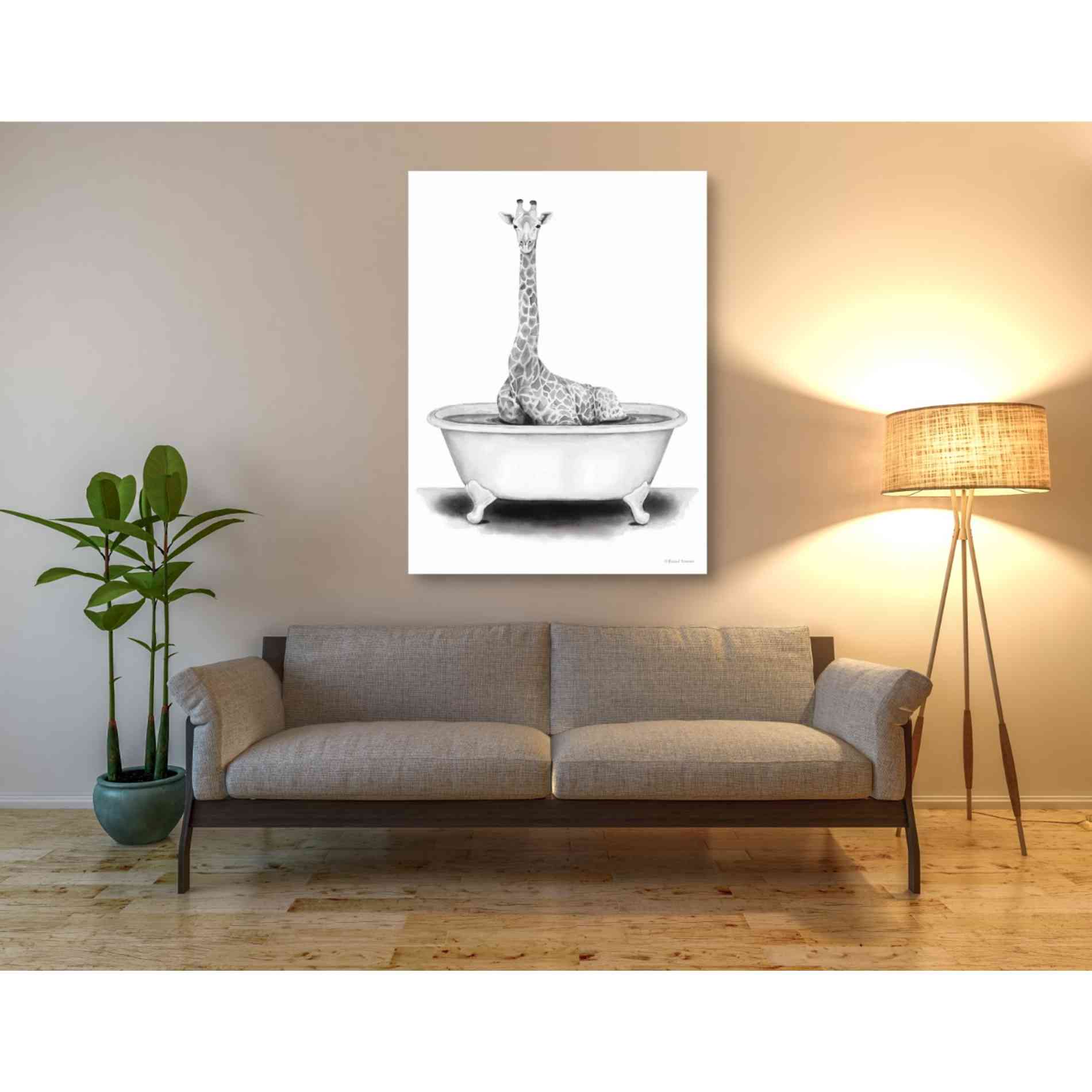 'Giraffe in Tub' by Rachel Nieman, Canvas Wall Art,40 x 54