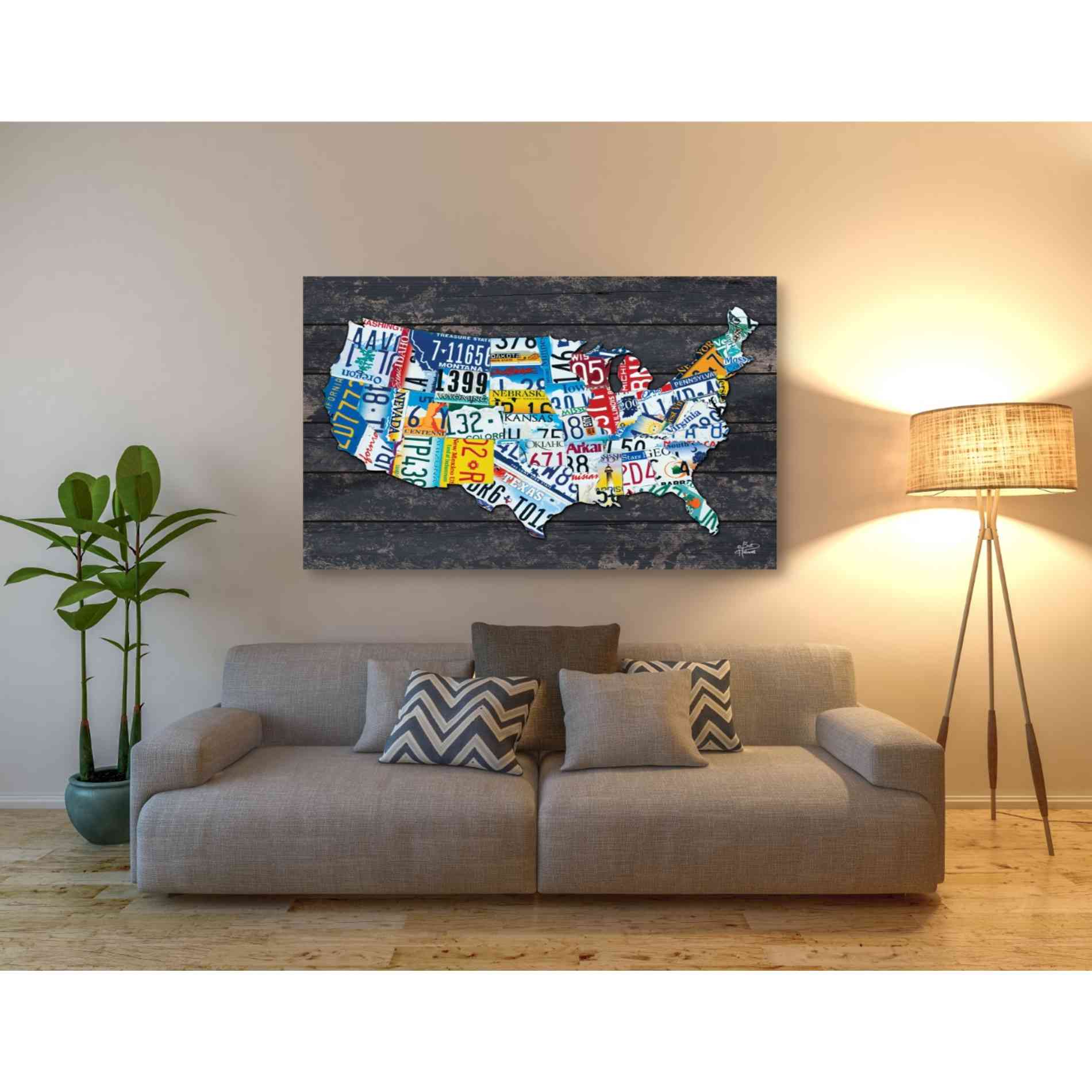 'USA License Plate Map' by Britt Hallowell, Canvas Wall Art,54 x 40