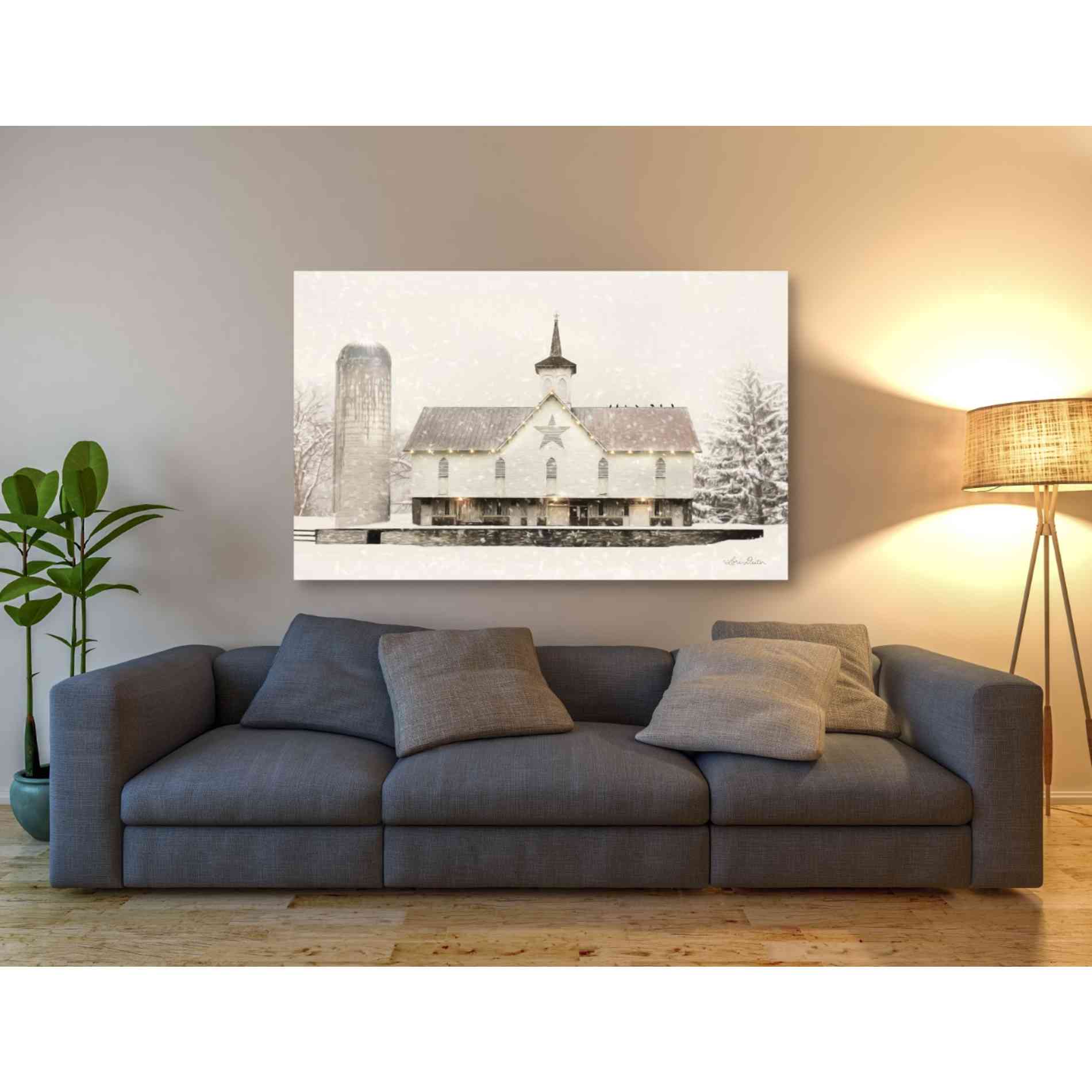 'Christmas Star Barn with Lights' by Lori Deiter, Canvas Wall Art,60 x 40
