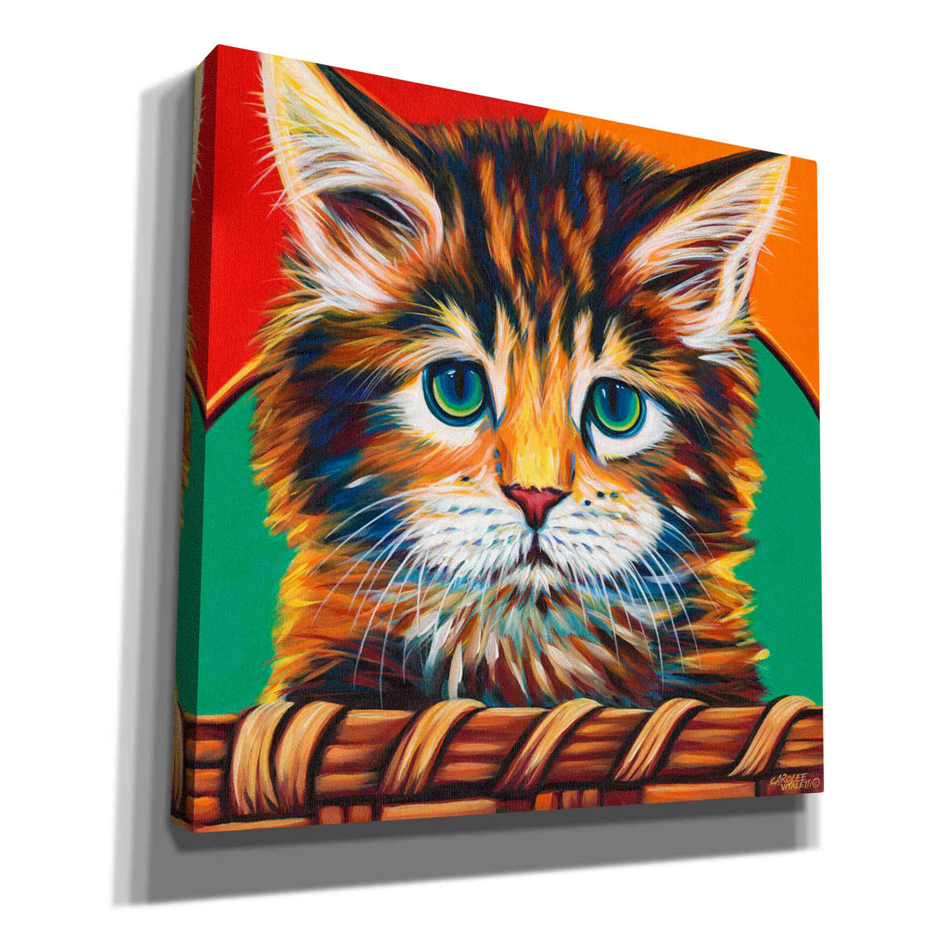 'Kitten in Basket I' by Carolee Vitaletti Giclee Canvas Wall Art