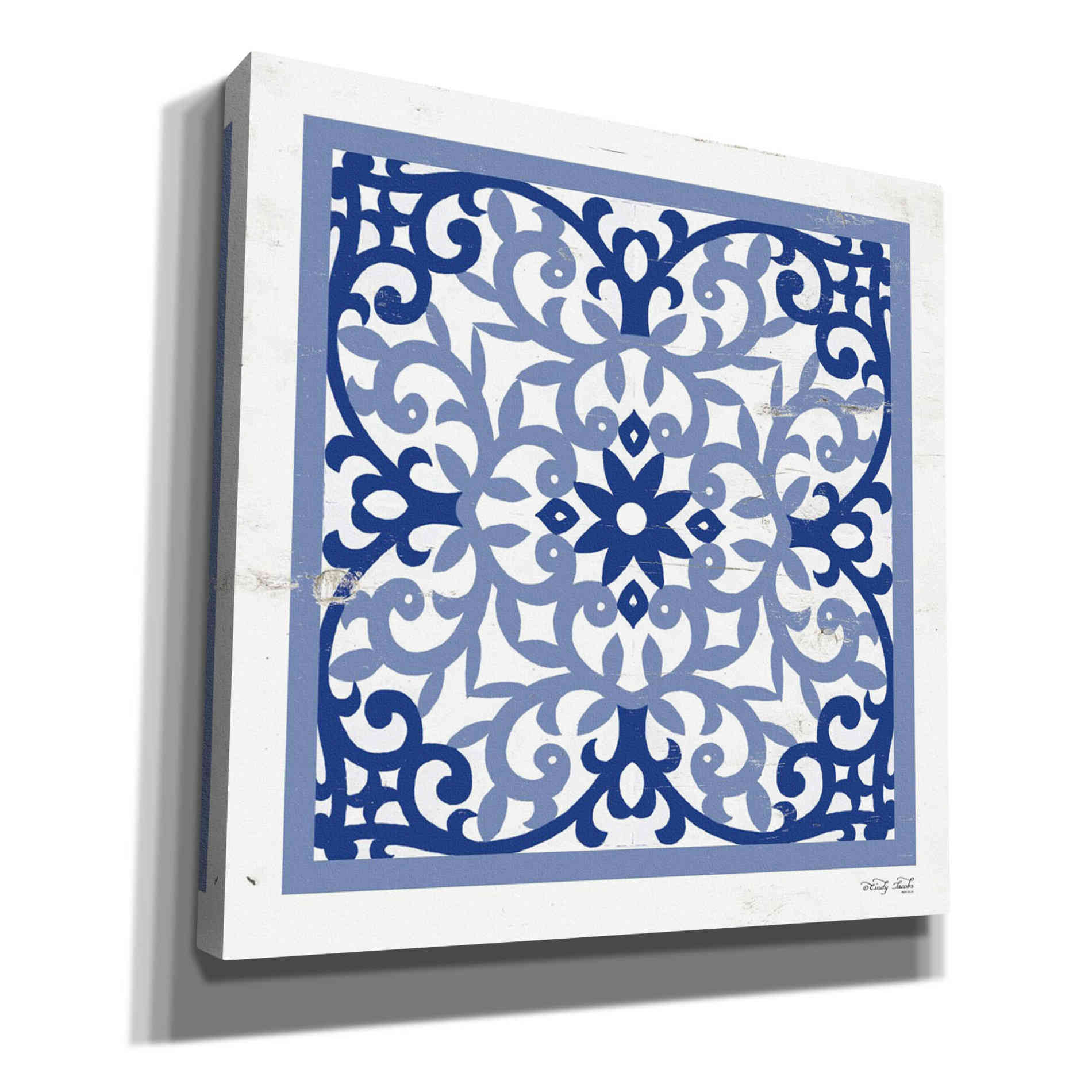 'Blue Tile V' by Cindy Jacobs, Canvas Wall Art,Size 1 Square
