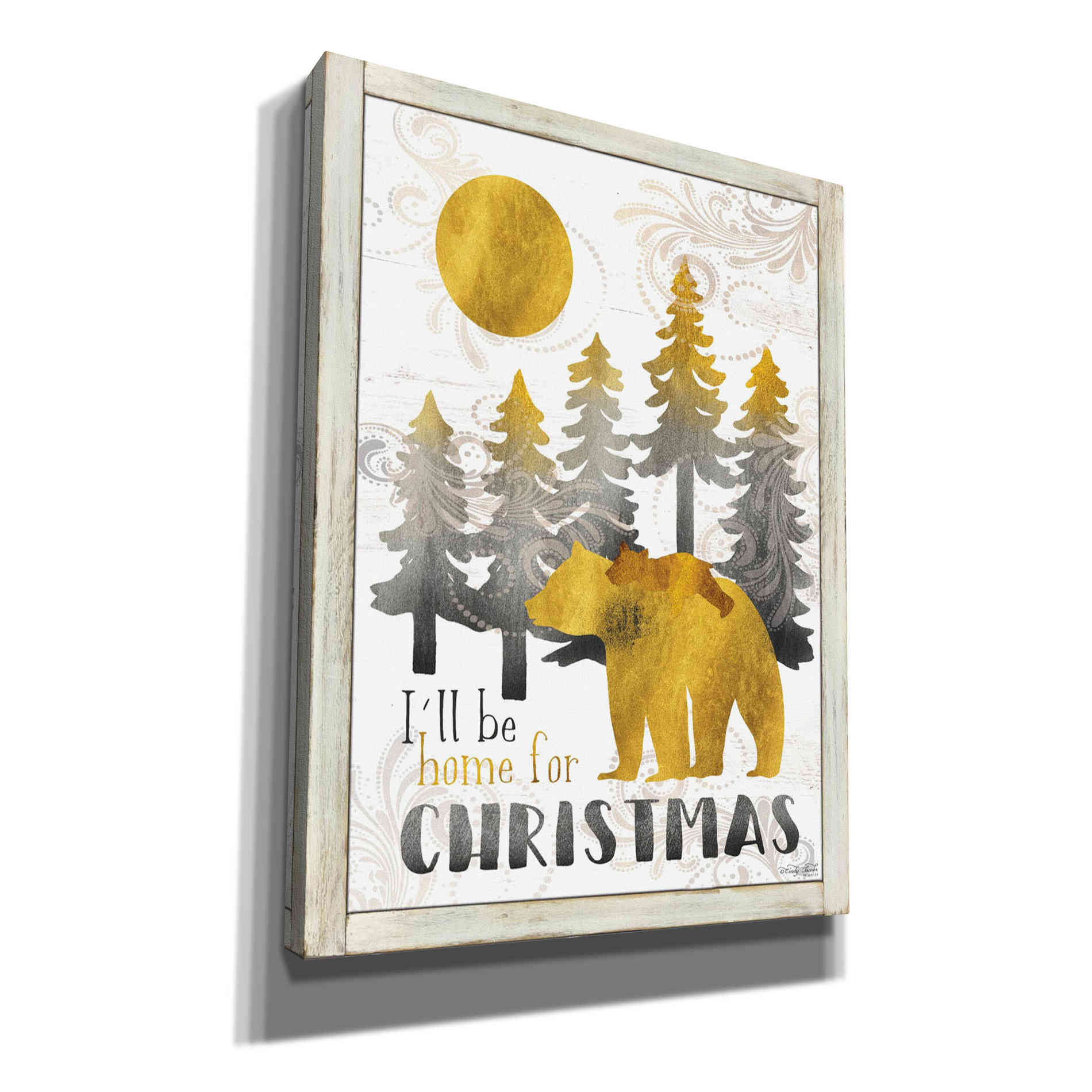 'Merry Christmas and Happy New Year Bear Family' by Cindy Jacobs, Canvas Wall Art,Size B Portrait
