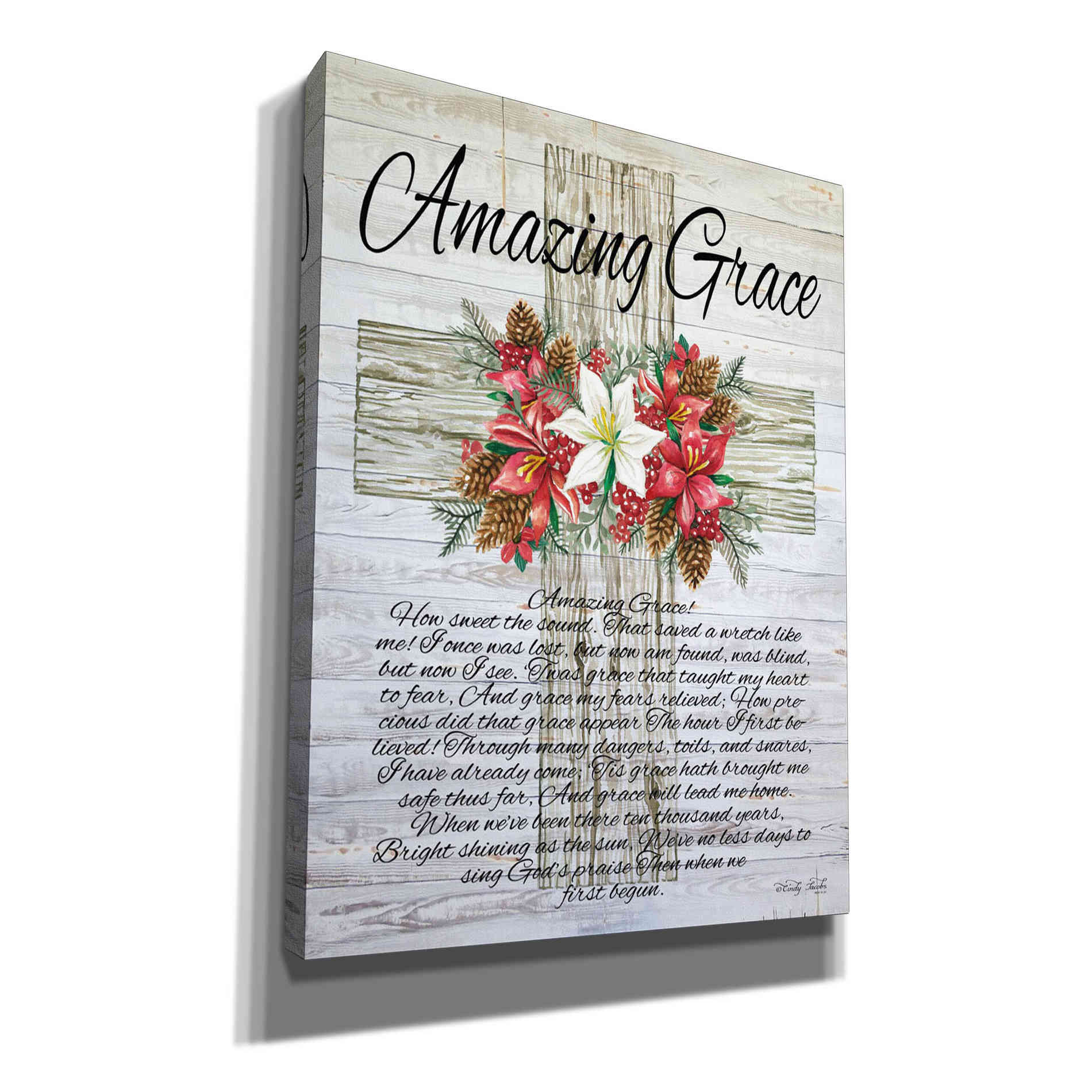 'Amazing Grace Christmas Cross' by Cindy Jacobs, Canvas Wall Art,Size C Portrait