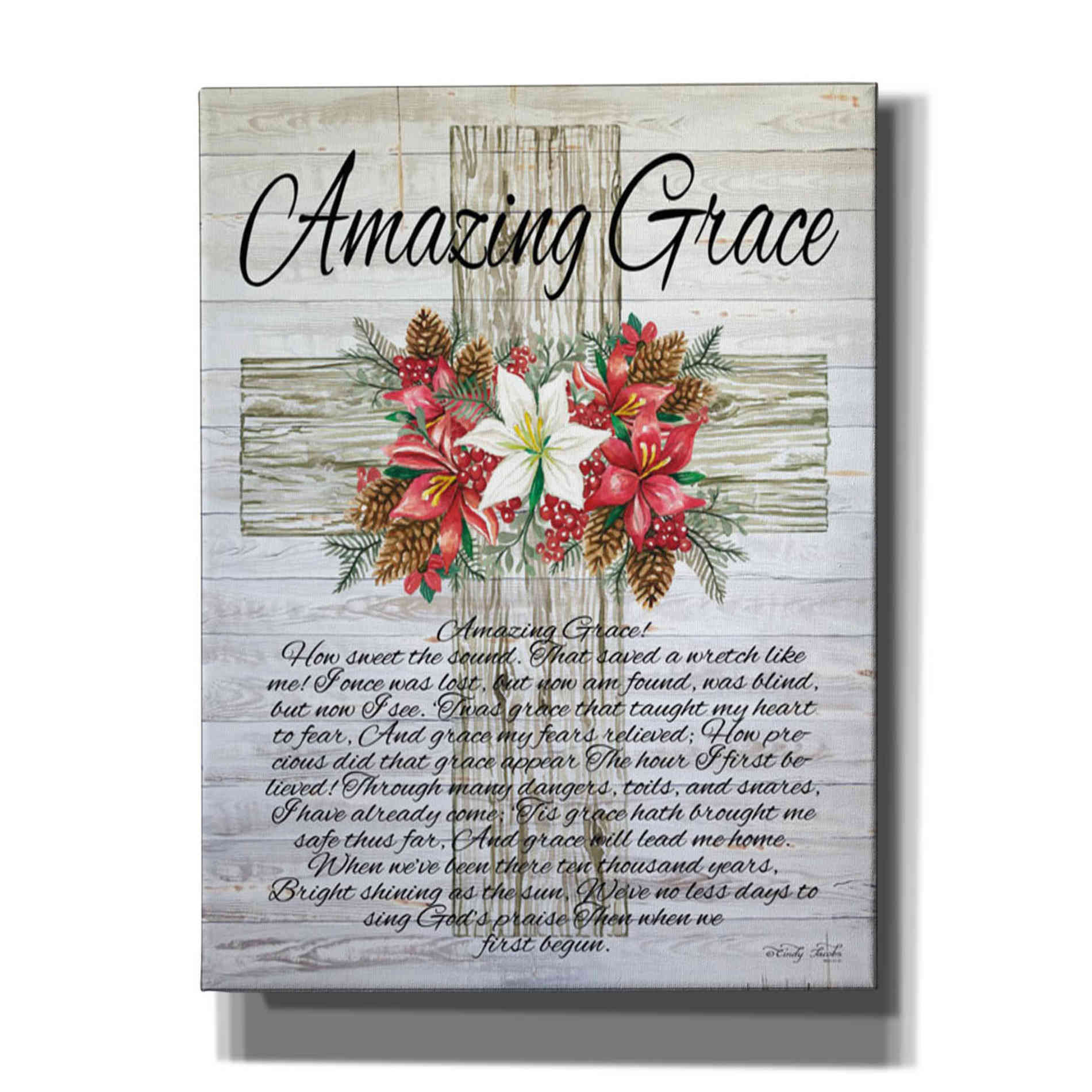 'Amazing Grace Christmas Cross' by Cindy Jacobs, Canvas Wall Art,Size C Portrait