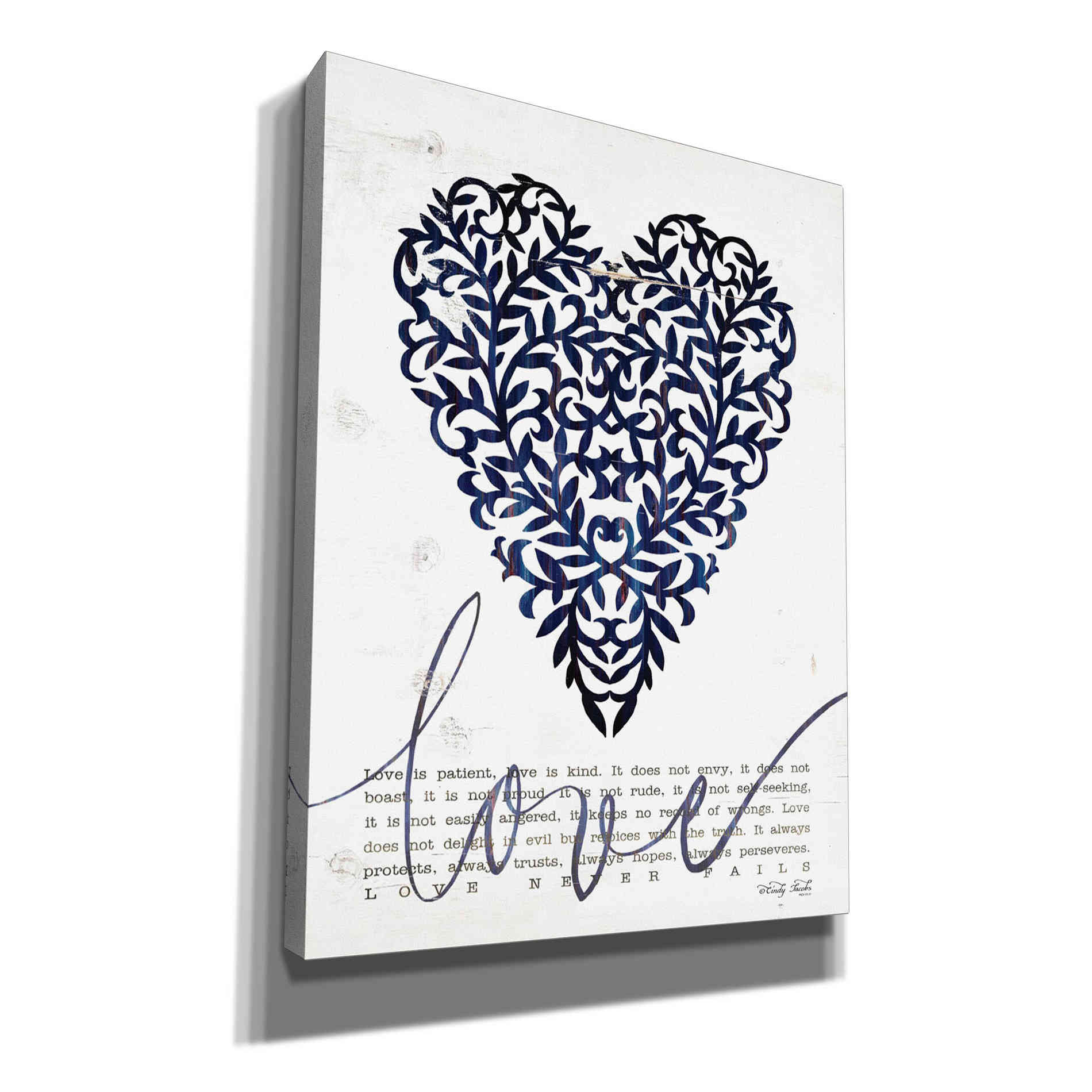 'Love Never Fails in Navy' by Cindy Jacobs, Giclee Canvas Wall Art