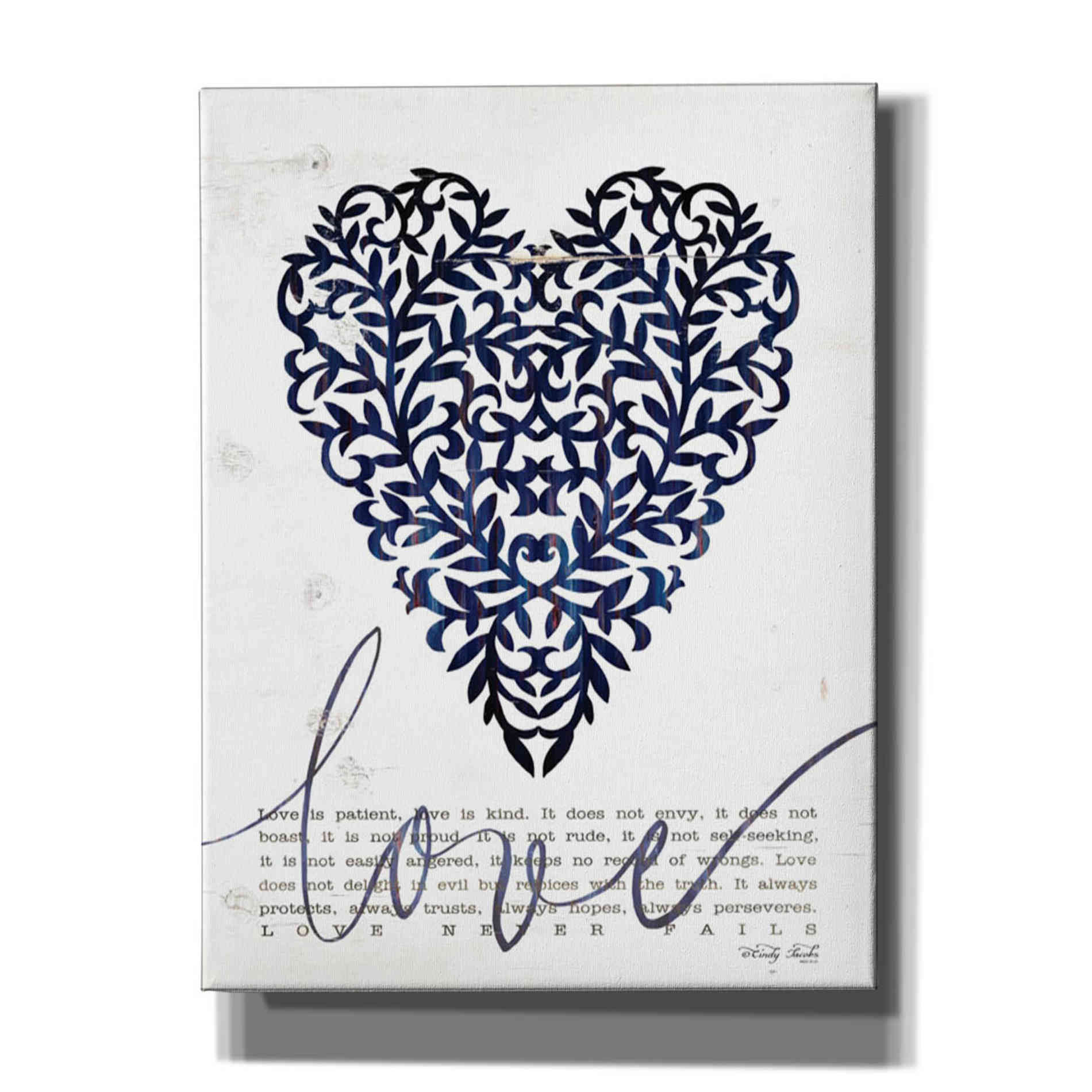 'Love Never Fails in Navy' by Cindy Jacobs, Giclee Canvas Wall Art