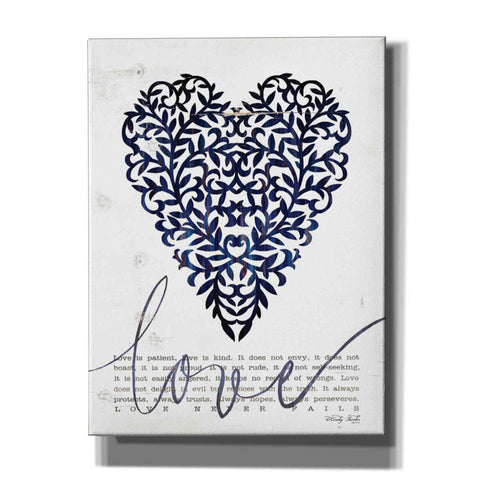 Image of 'Love Never Fails in Navy' by Cindy Jacobs, Canvas Wall Art,Size B Portrait