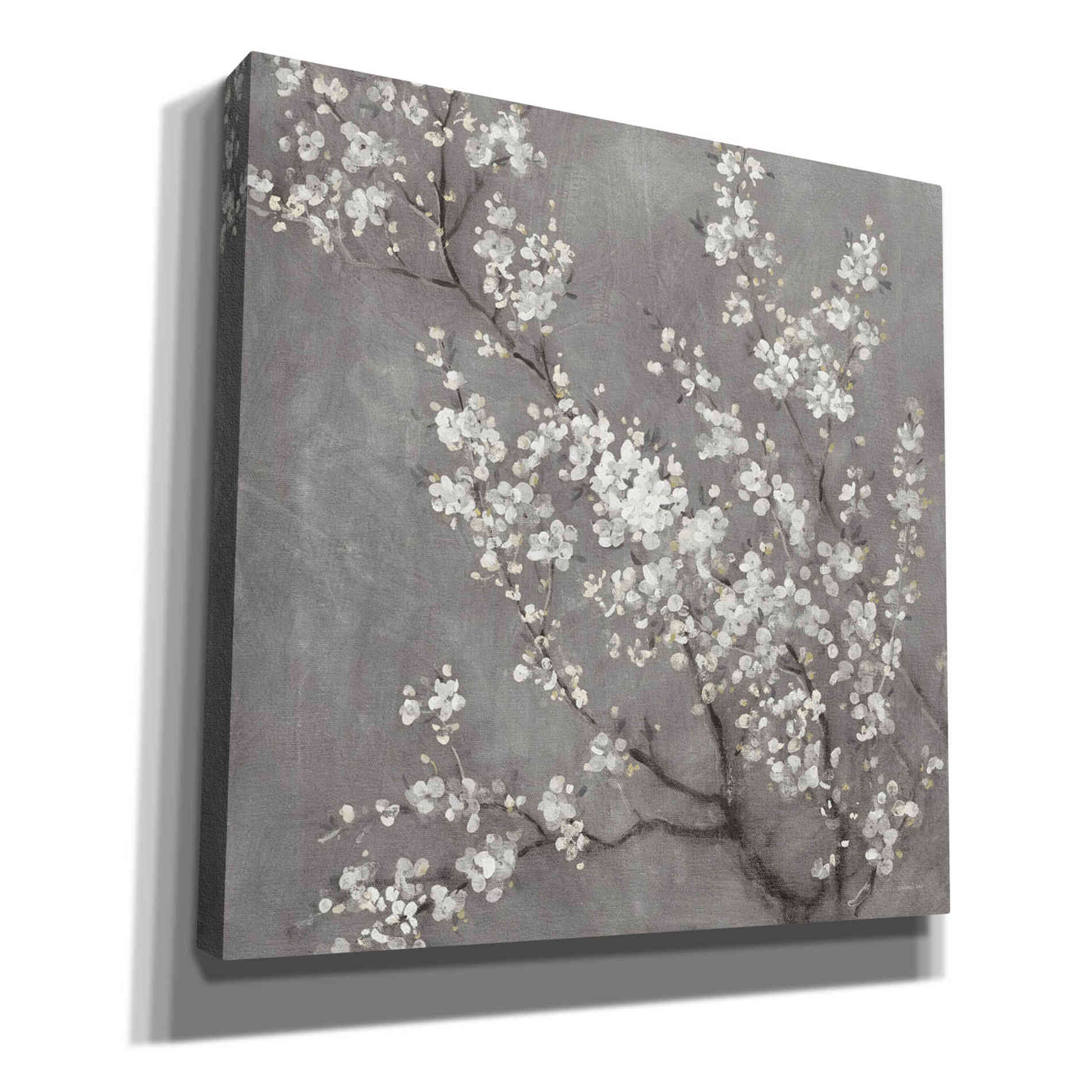 'White Cherry Blossom II on Grey' by Danhui Nai, Canvas Wall Art