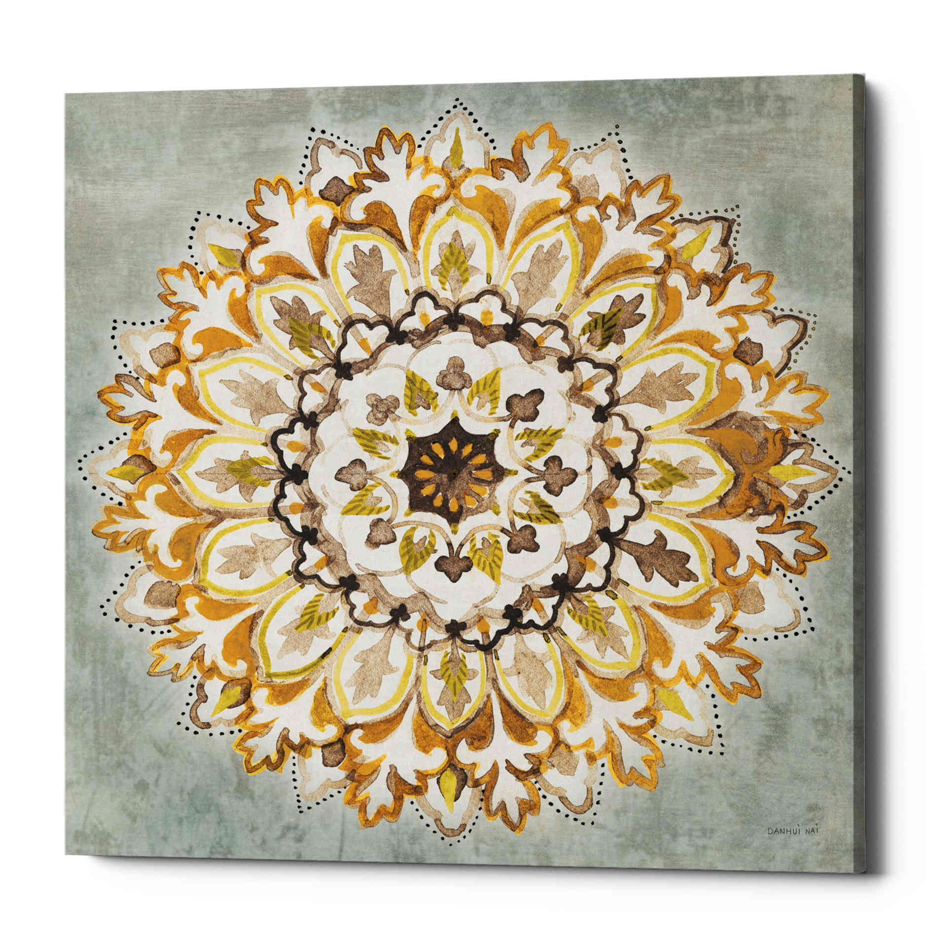 'Mandala Delight II Yellow Grey' by Danhui Nai, Canvas Wall Art