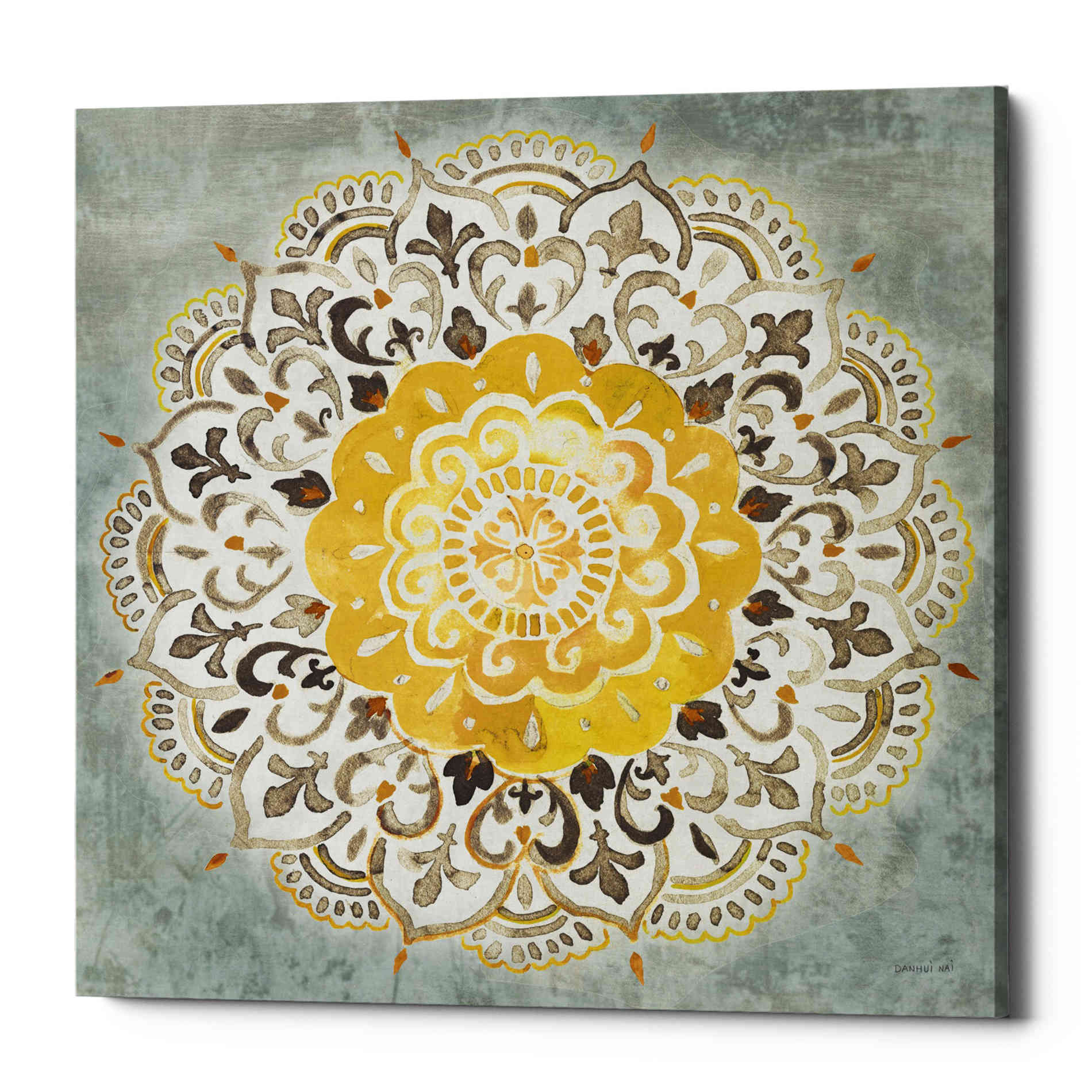 'Mandala Delight IV Yellow Grey' by Danhui Nai, Canvas Wall Art