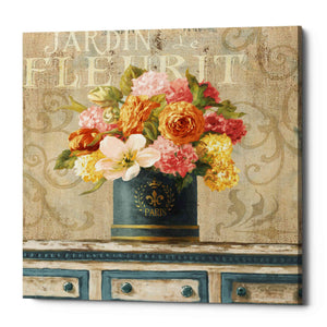 'Tulips in Teal and Gold Hatbox' by Danhui Nai, Canvas Wall Art