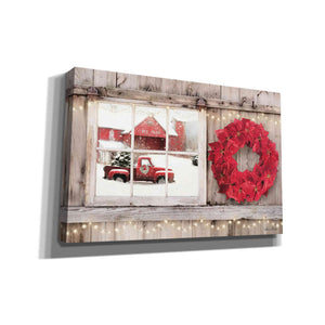 'Poinsettia Wreath Window View' by Lori Deiter, Canvas Wall Art,Size A Landscape