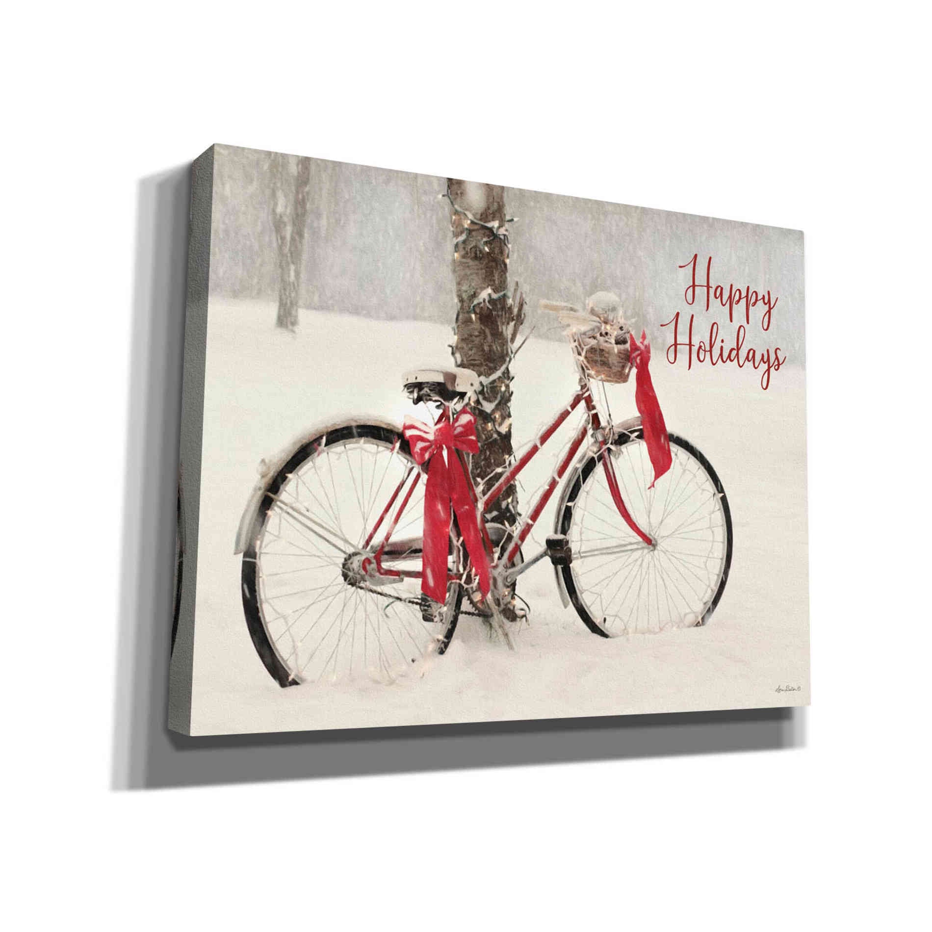 'Happy Holidays Snowy Bike' by Lori Deiter, Canvas Wall Art,Size B Landscape