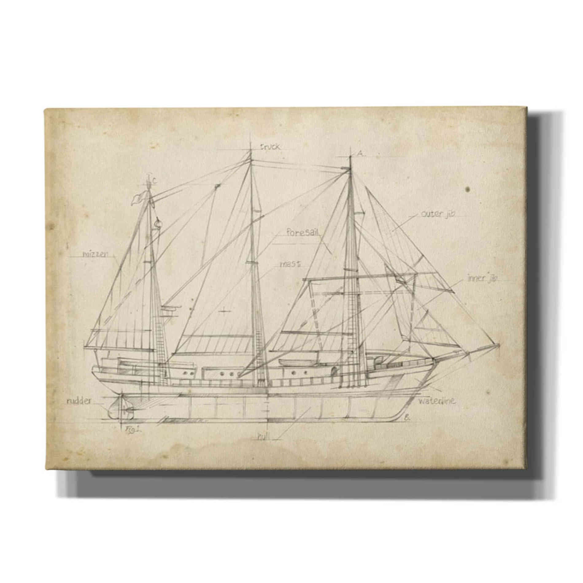 'Sailboat Blueprint II' by Ethan Harper Canvas Wall Art,Size B Landscape