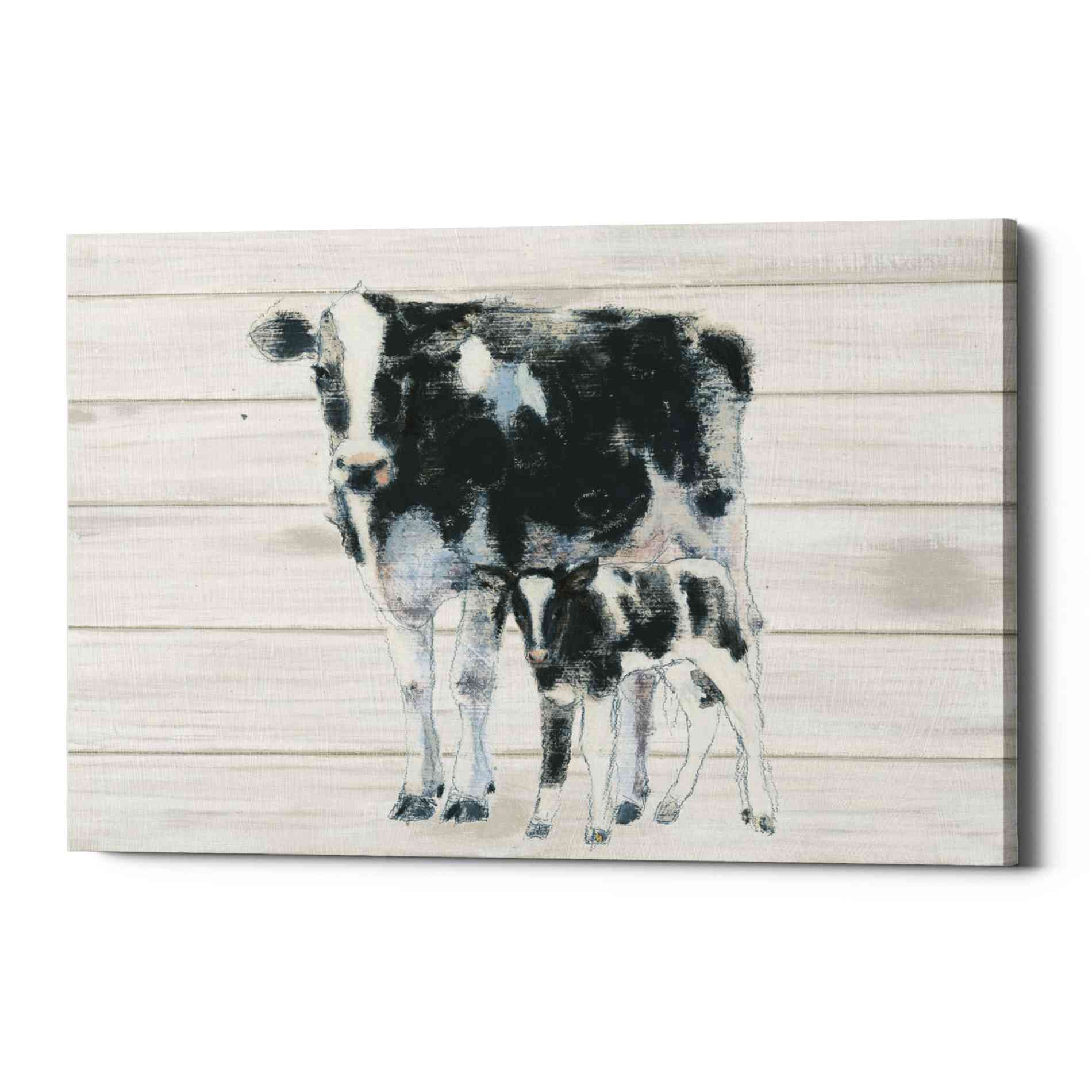 'Cow and Calf on Wood' by Emily Adams, Canvas Wall Art