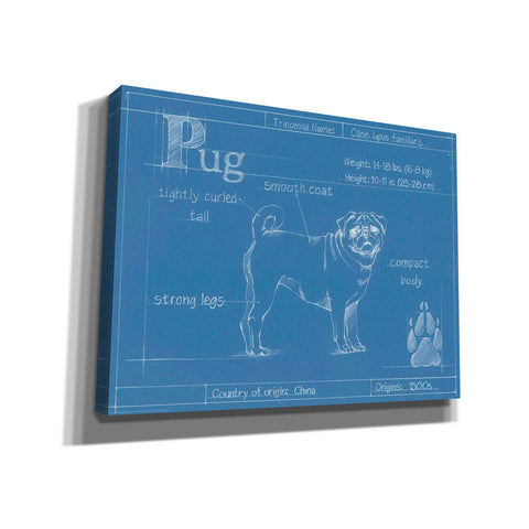Image of 'Blueprint Pug' by Ethan Harper Canvas Wall Art,Size B Landscape