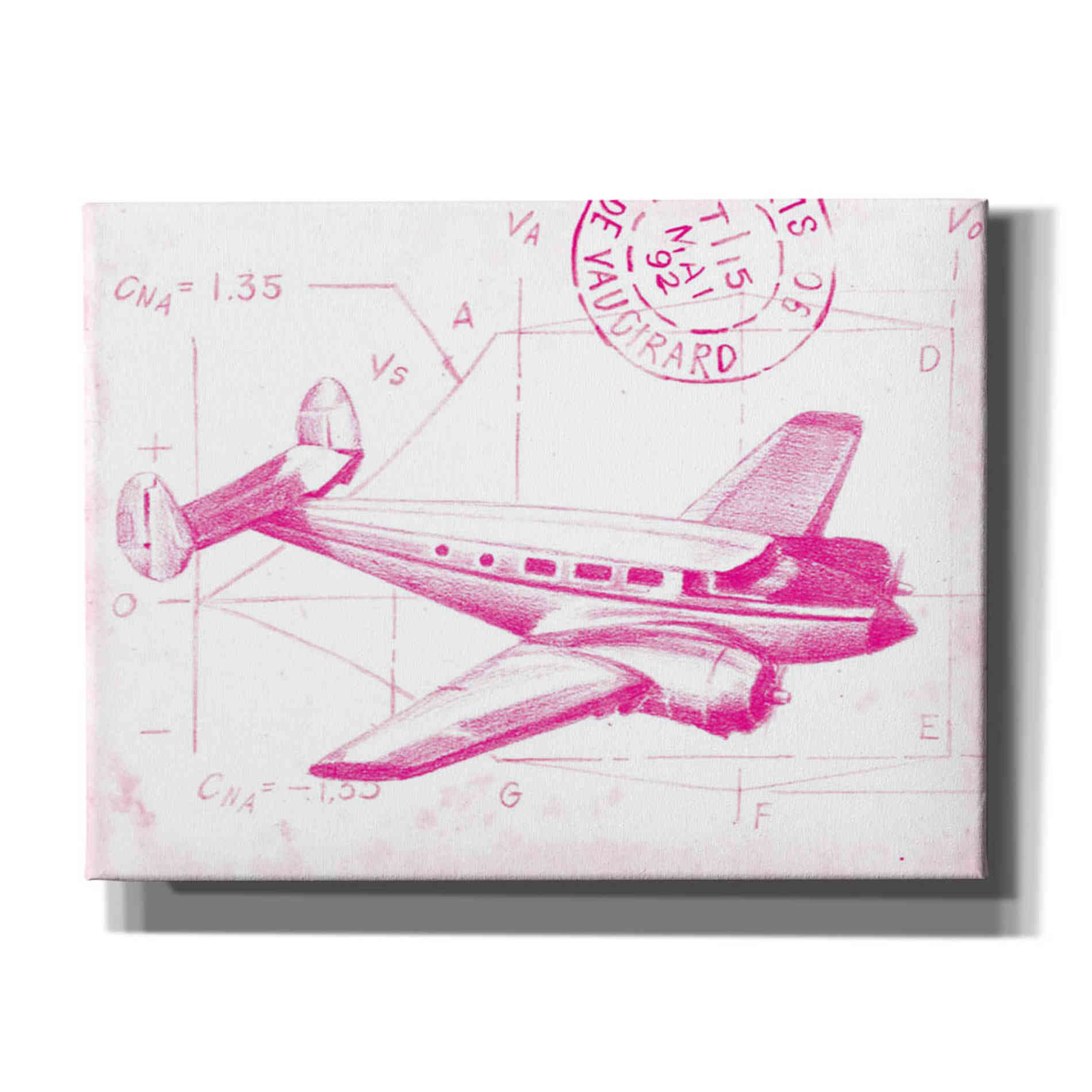 'Flight Schematic IV in Pink' by Ethan Harper Canvas Wall Art,Size B Landscape