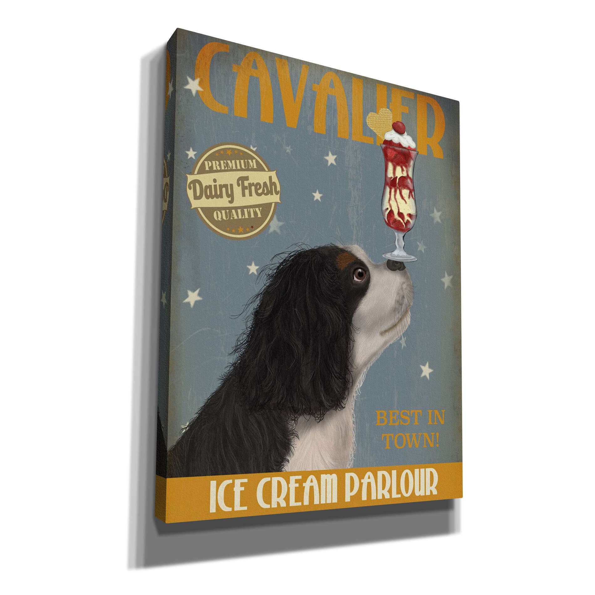 'Cavalier King Charles, Black White, Ice Cream,' by Fab Funky, Giclee Canvas Wall Art