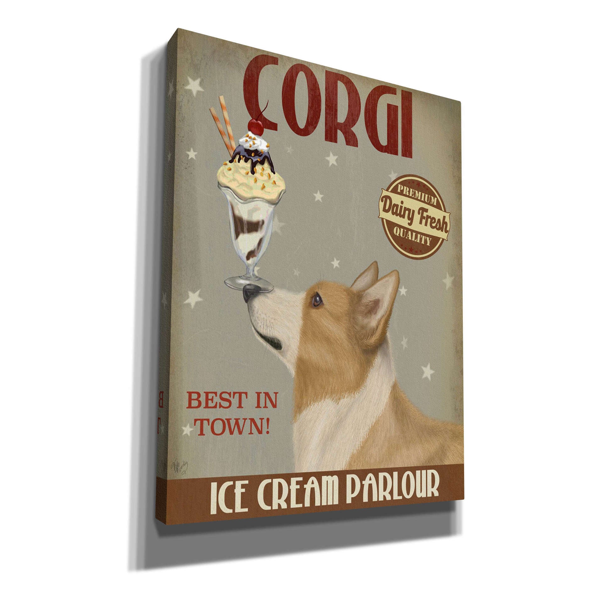 'Corgi, Tan, Ice Cream,' by Fab Funky, Giclee Canvas Wall Art