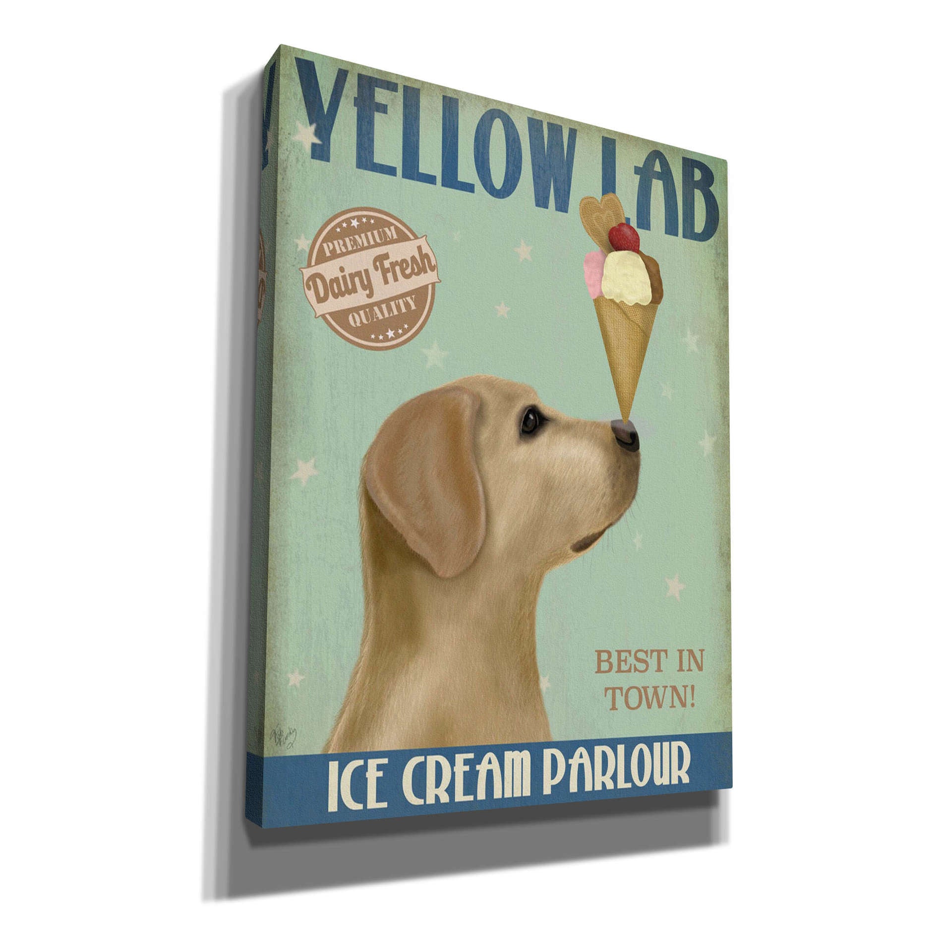 'Yellow Labrador Ice Cream,' by Fab Funky, Giclee Canvas Wall Art