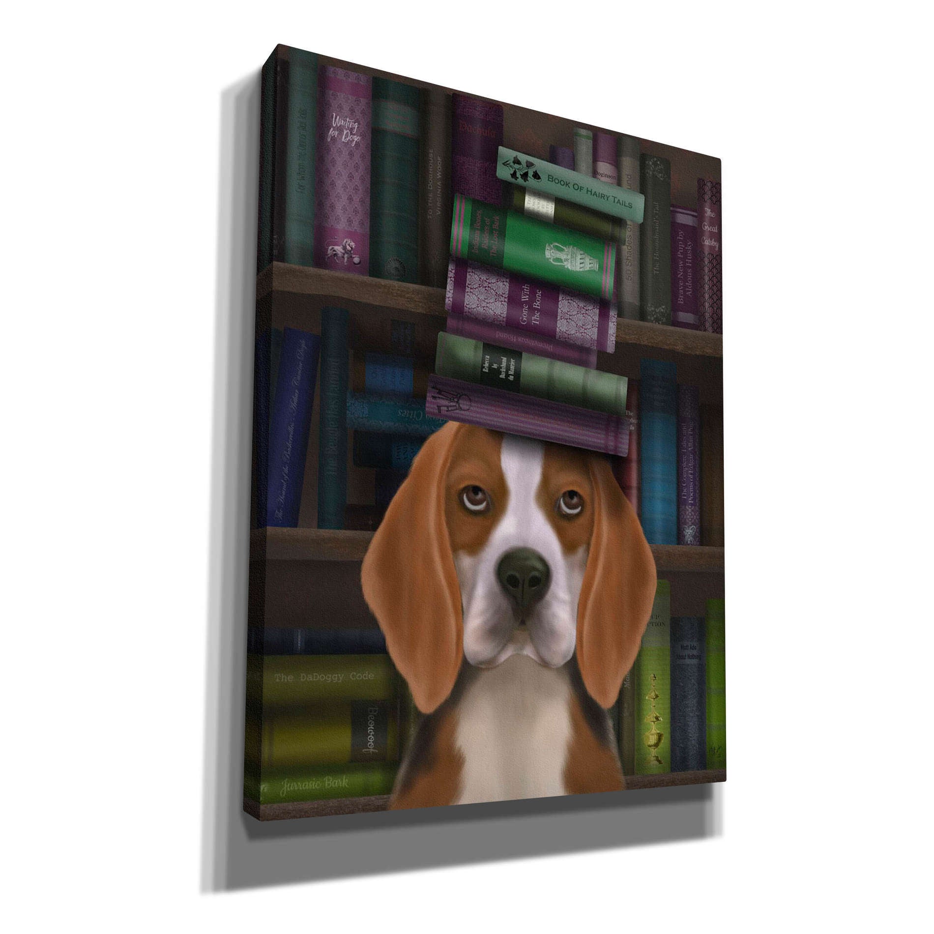 'Beagle and Books,' by Fab Funky, Giclee Canvas Wall Art