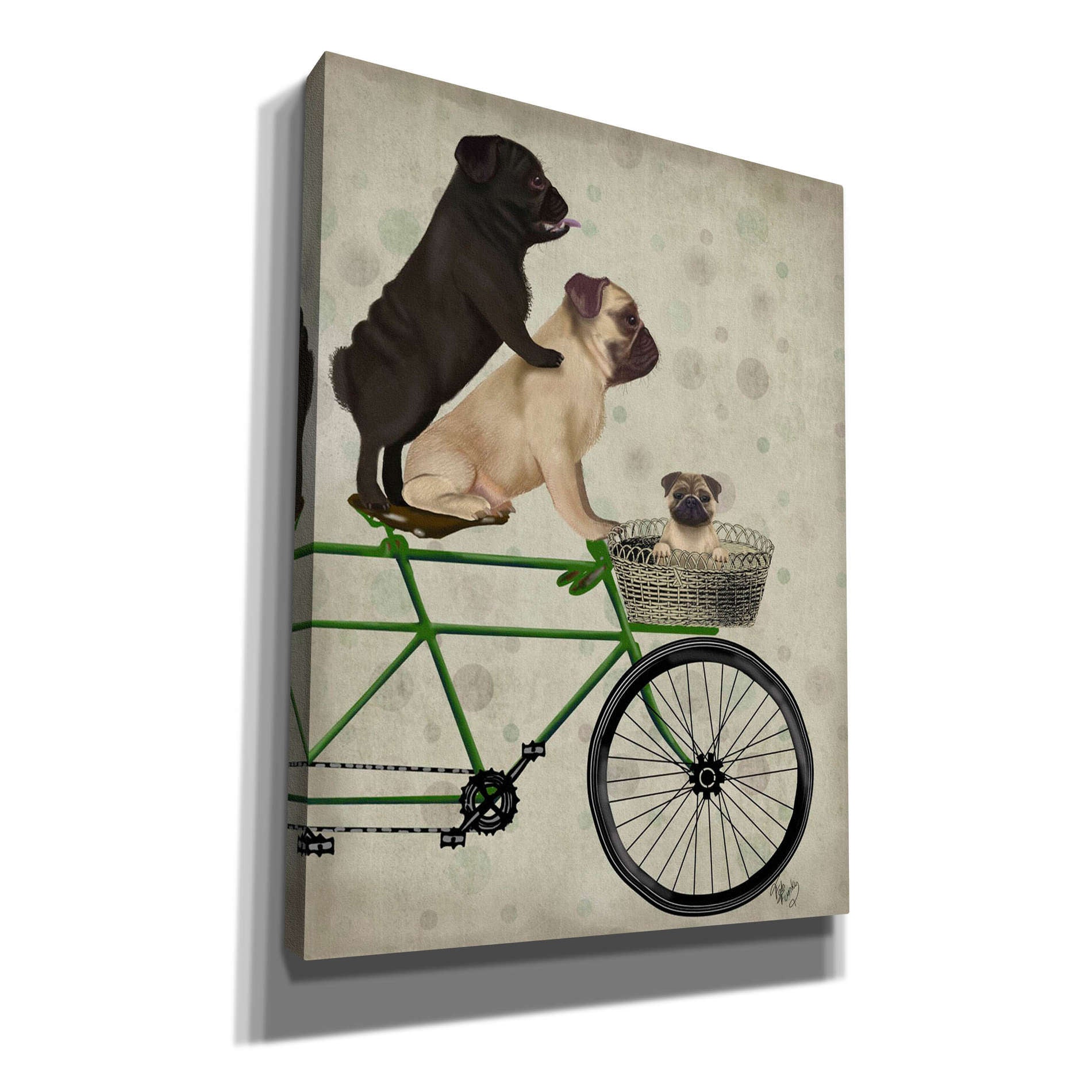 'Pugs on Bicycle,' by Fab Funky, Giclee Canvas Wall Art
