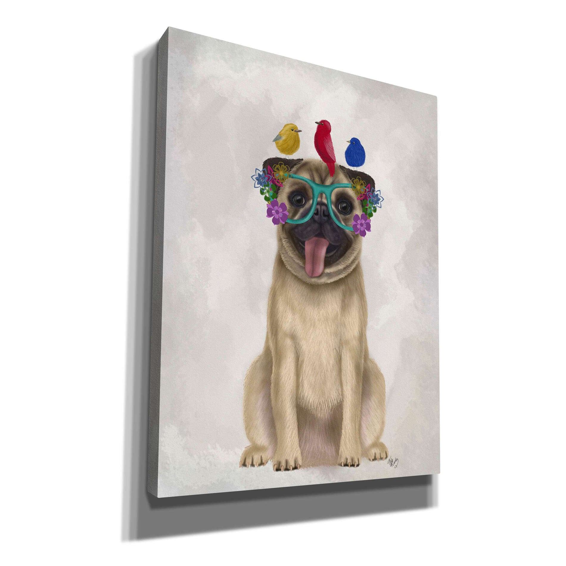 'Pug and Flower Glasses' by Fab Funky, Giclee Canvas Wall Art