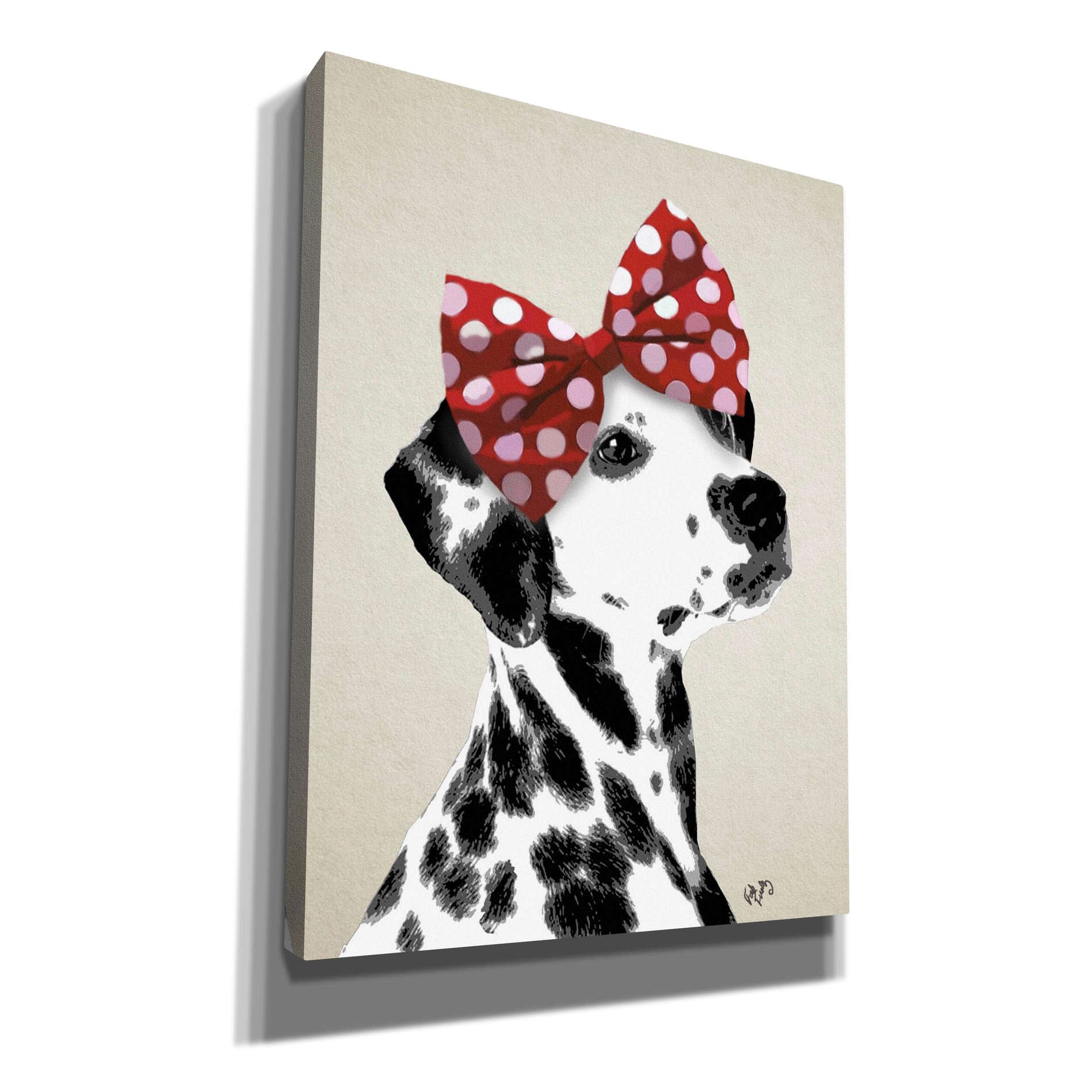 'Dalmatian With Red Bow' by Fab Funky, Giclee Canvas Wall Art