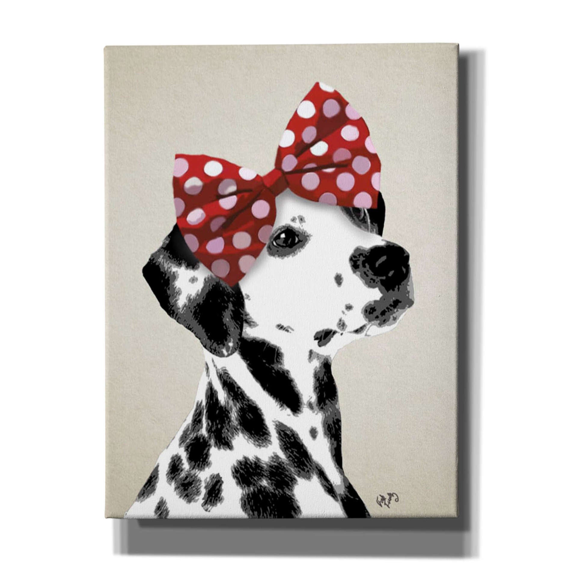 'Dalmatian With Red Bow' by Fab Funky, Giclee Canvas Wall Art