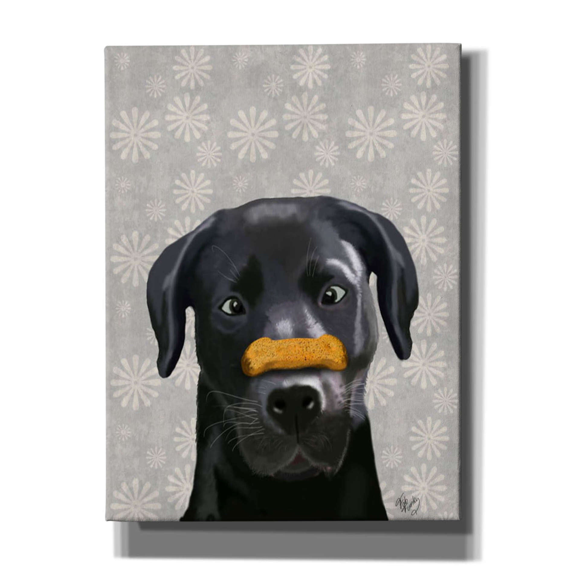 'Black Labrador With Bone on Nose' by Fab Funky, Giclee Canvas Wall Art