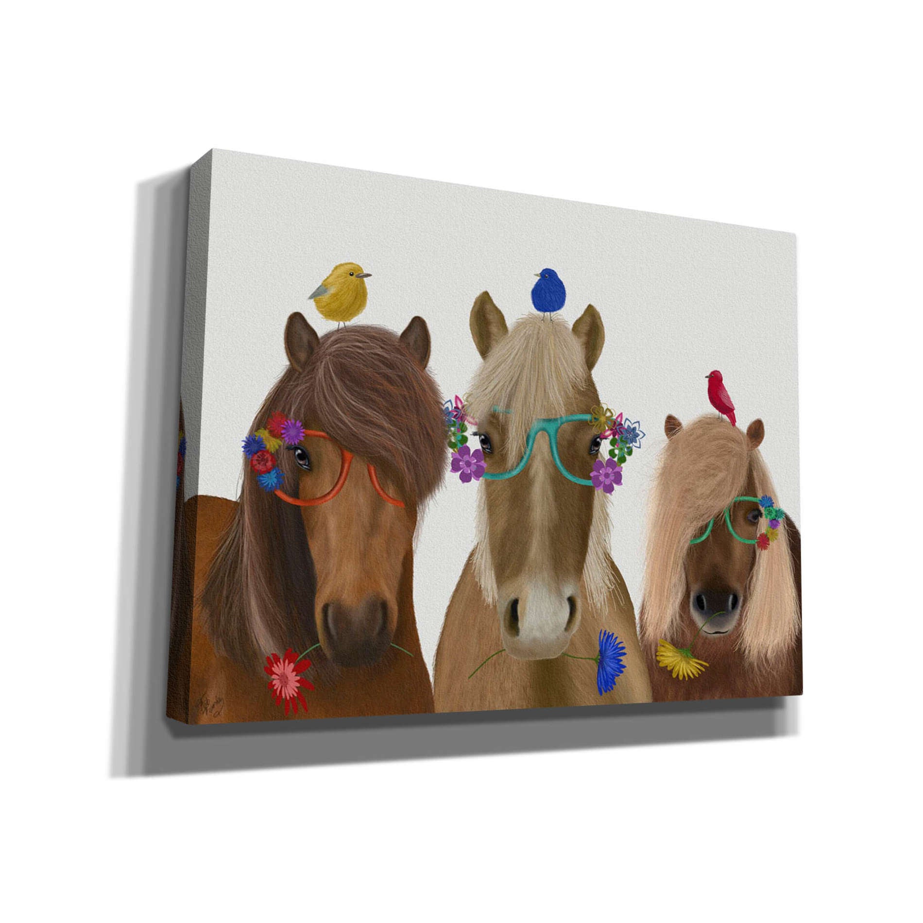 'Horse Trio with Flower Glasses' by Fab Funky, Giclee Canvas Wall Art