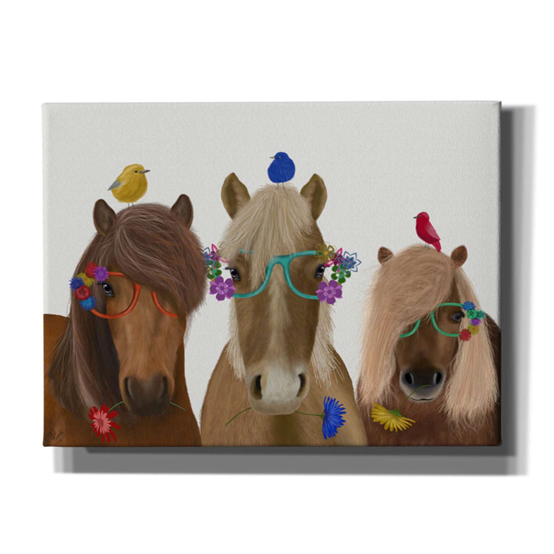 'Horse Trio with Flower Glasses' by Fab Funky, Giclee Canvas Wall Art