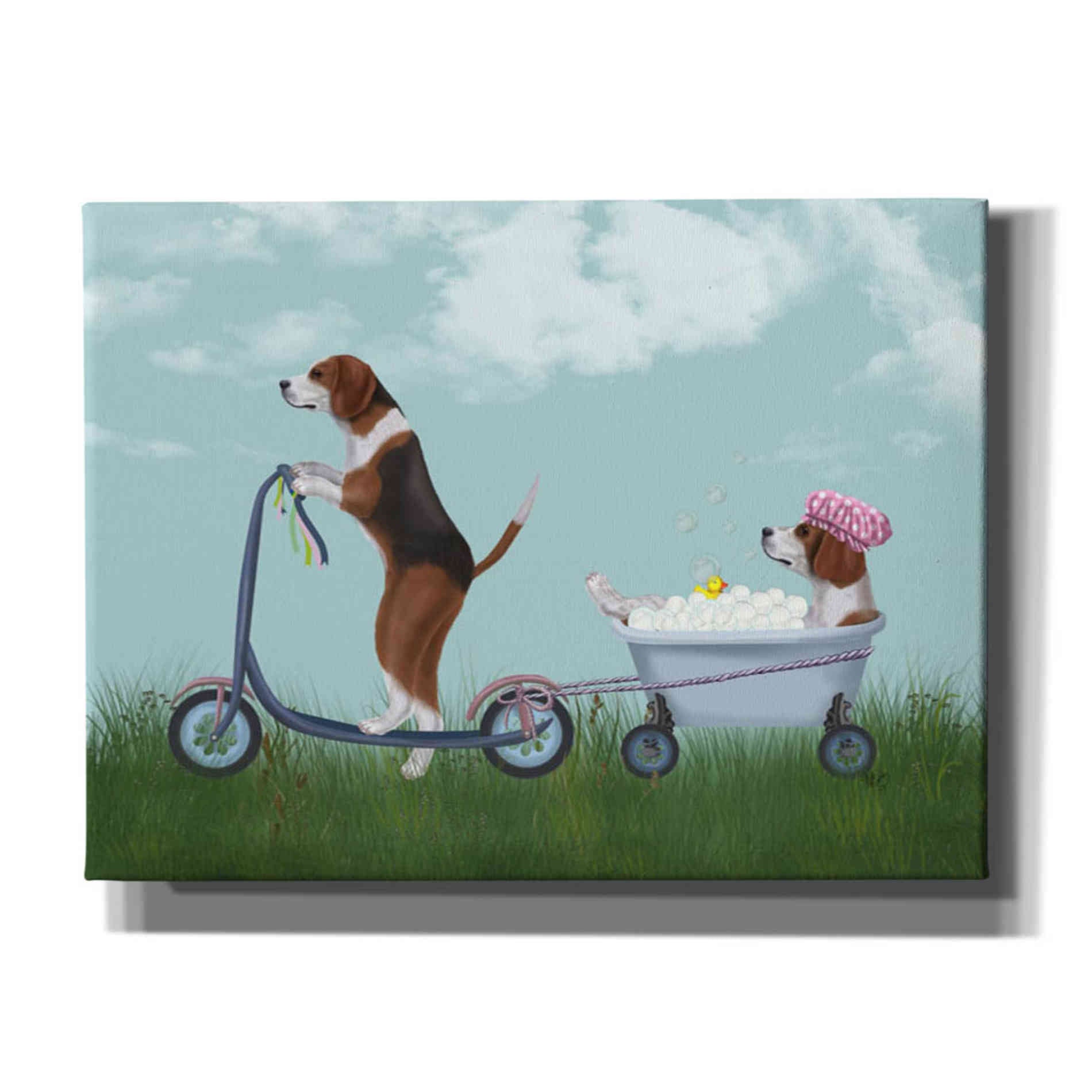 'Beagle Scooter' by Fab Funky Giclee Canvas Wall Art
