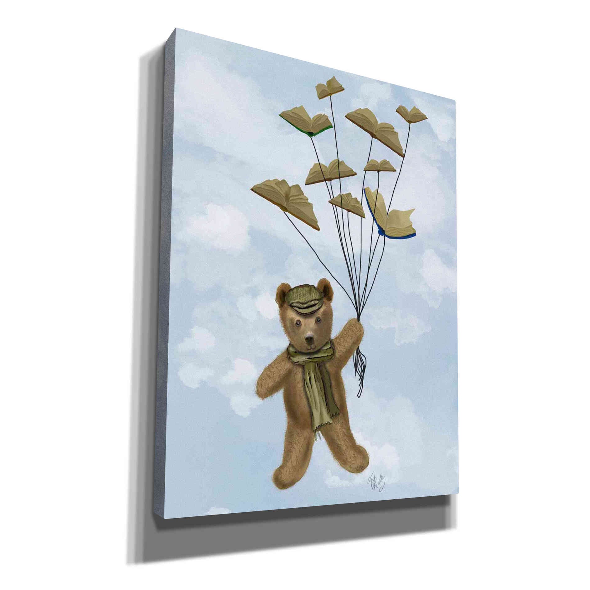 'Bear with Book Butterflies' by Fab Funky Giclee Canvas Wall Art