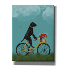 'Black Labrador on Bicycle - Sky' by Fab Funky Giclee Canvas Wall Art