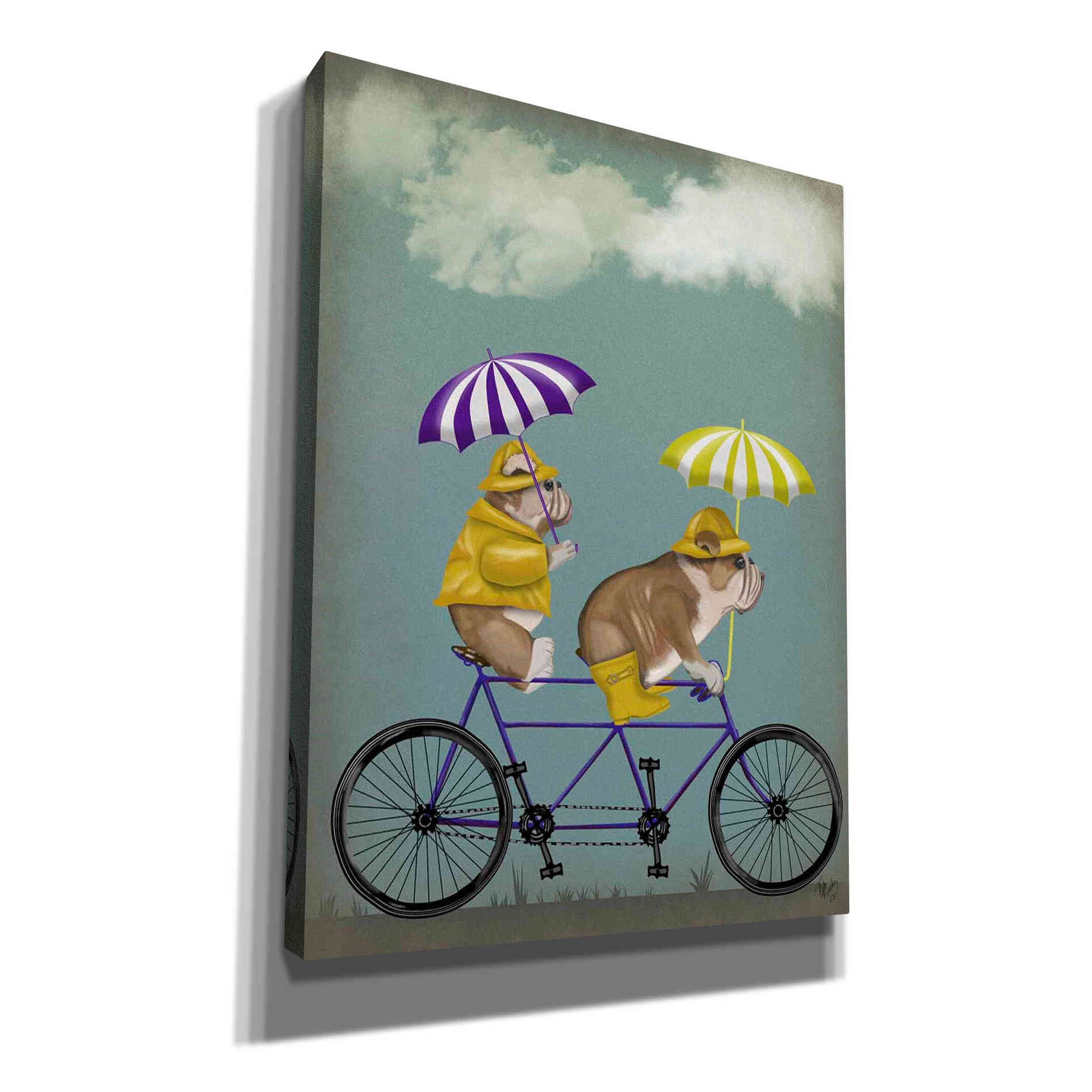 'English Bulldog Tandem' by Fab Funky Giclee Canvas Wall Art