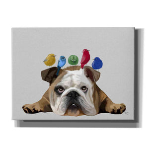 'English Bulldog and Birds' by Fab Funky Giclee Canvas Wall Art