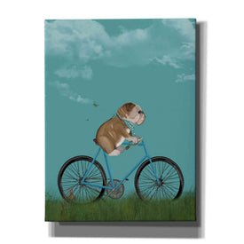 'English Bulldog on Bicycle - Sky' by Fab Funky Giclee Canvas Wall Art
