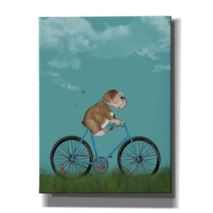 'English Bulldog on Bicycle - Sky' by Fab Funky Giclee Canvas Wall Art