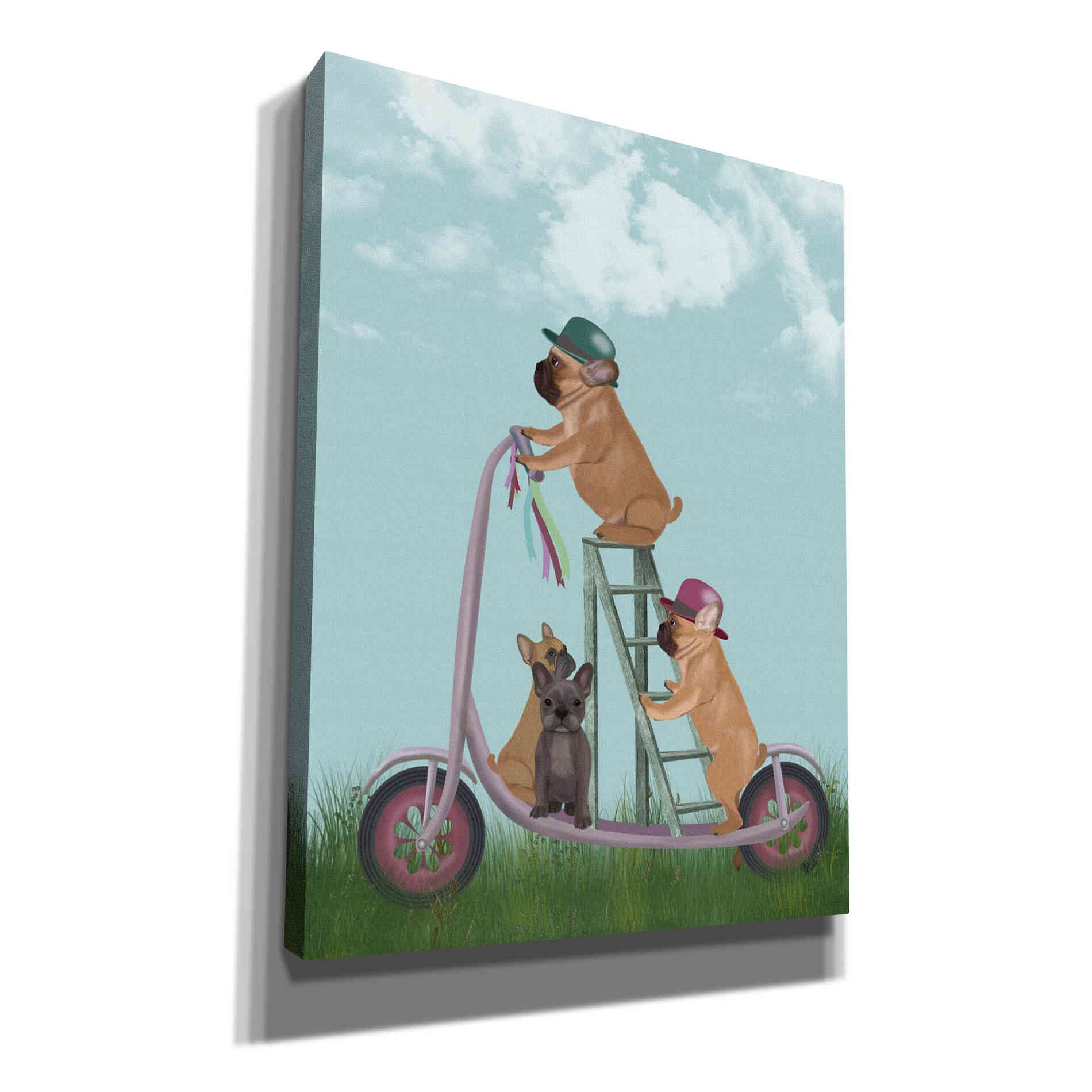 'French Bulldog Scooter' by Fab Funky Giclee Canvas Wall Art